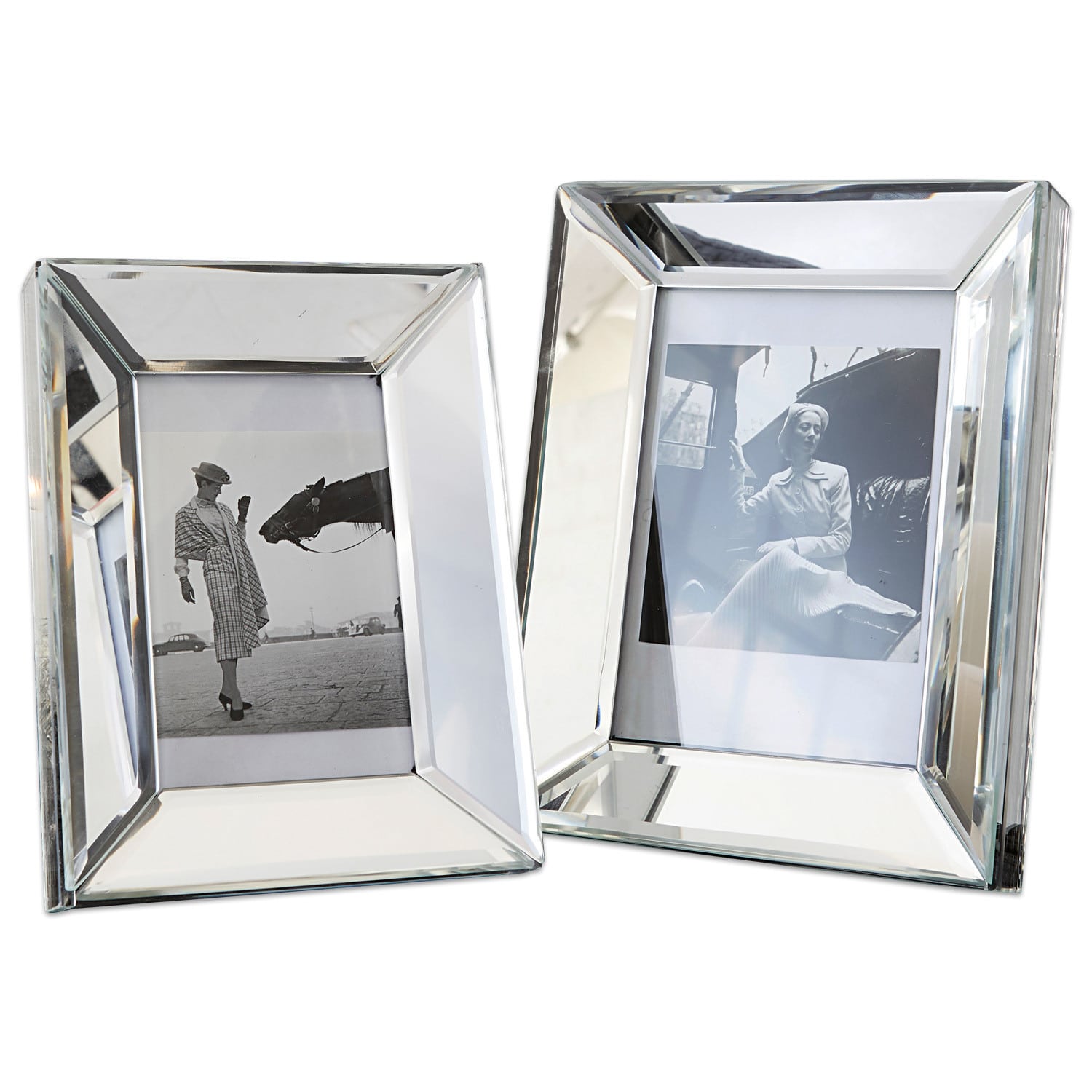 Lot de 2 cadres-photos Dominique Deux cadres photo en verre miroir transparent au design moderne pour décoration intérieure élégante