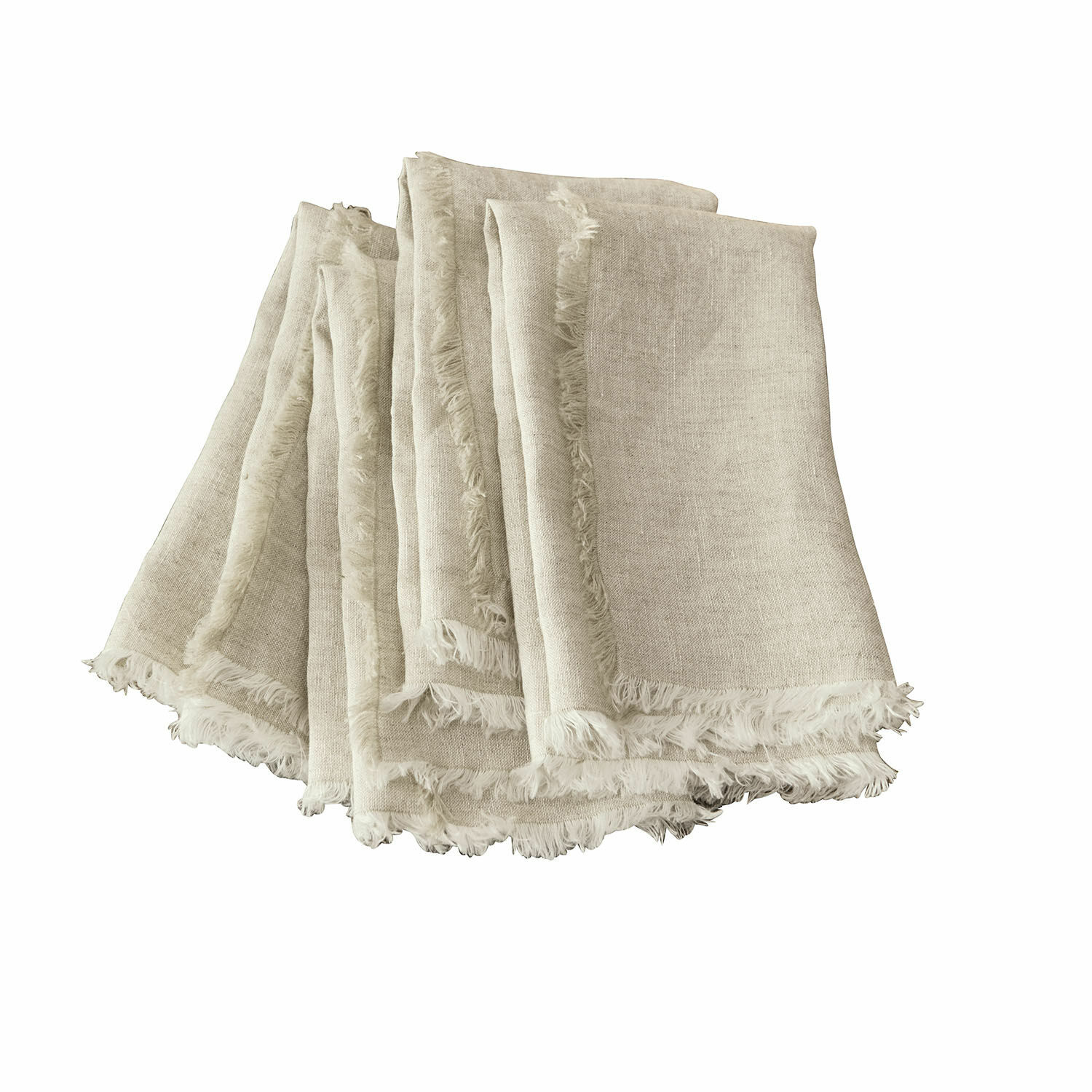 lin Lot de 4 serviettes en lin Largo beige naturel avec franges, décoration de table élégante