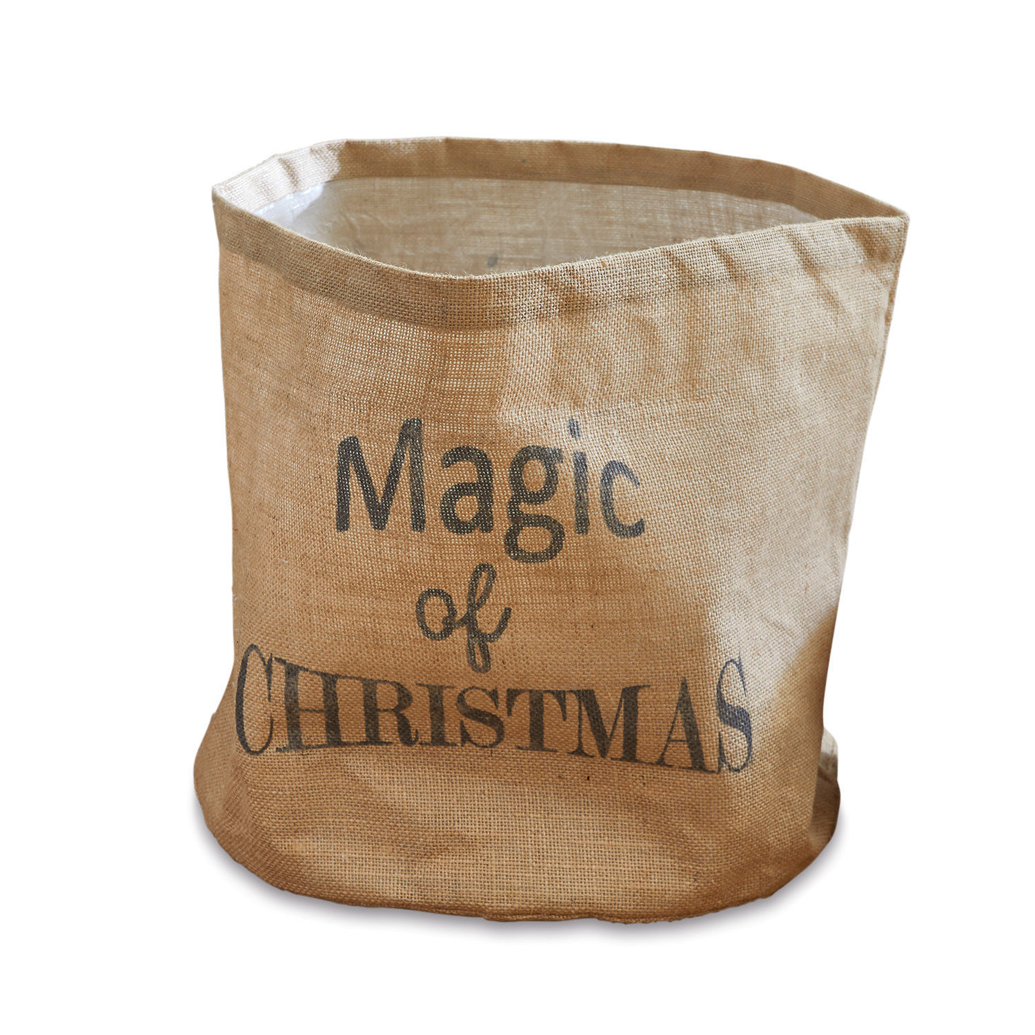 Panier en tissu Magic Sac en jute beige avec inscription Magic of Christmas pour décoration de Noël