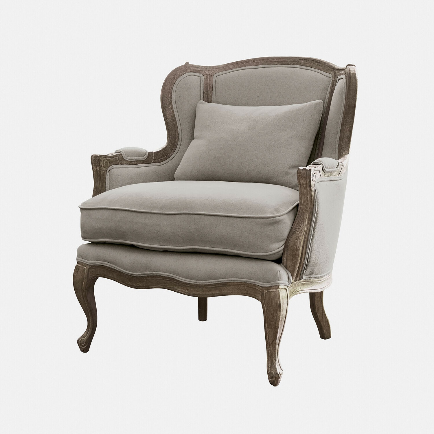Fauteuil Kingswinford Fauteuil classique en tissu gris avec cadre en bois sculpté style vintage pour salon