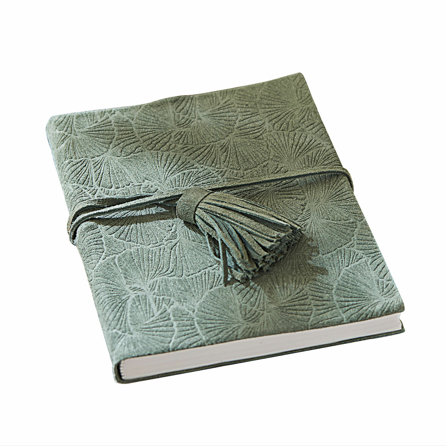 Carnet Brocton Carnet vert en daim avec motif embossé et pompon, élégant cahier pour prise de notes