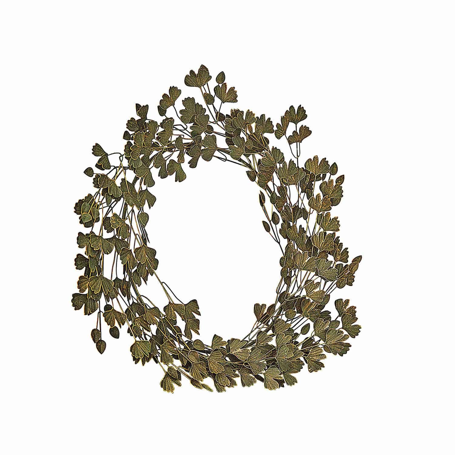 Couronne Syrdarja Couronne décorative en feuilles vertes sur armature métallique pour décoration intérieure et saisonnière