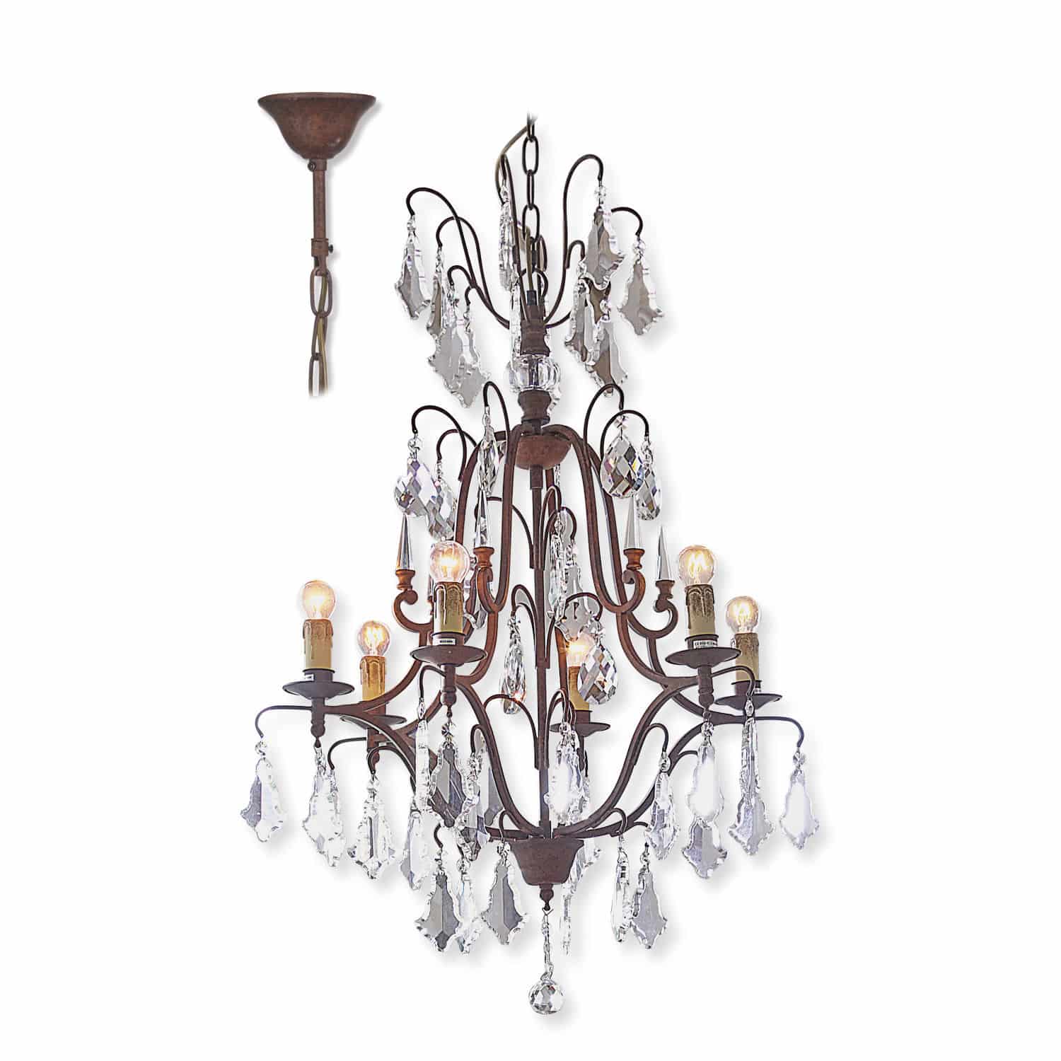 Lustre Saint Pierre Lustre en métal rouillé avec pampilles en cristal et éclairage vintage pour intérieur élégant