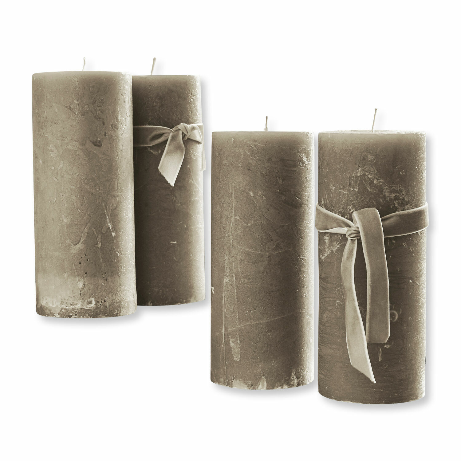Lot de 4 bougies Homel Ensemble de quatre bougies grises en cire avec rubans décoratifs pour décoration intérieure