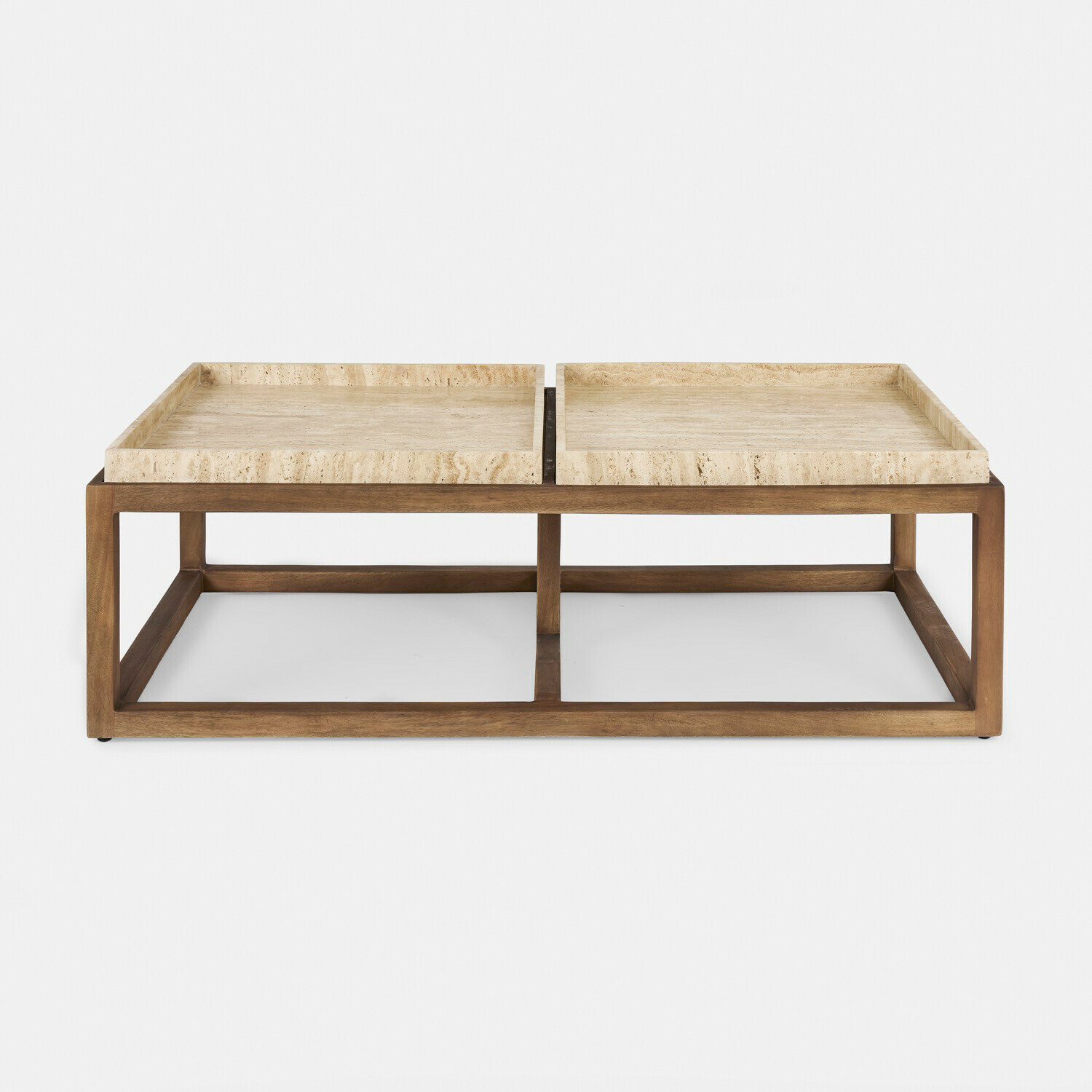 Table basse Edwyn Table basse en bois clair avec plateau en marbre beige, design moderne pour salon