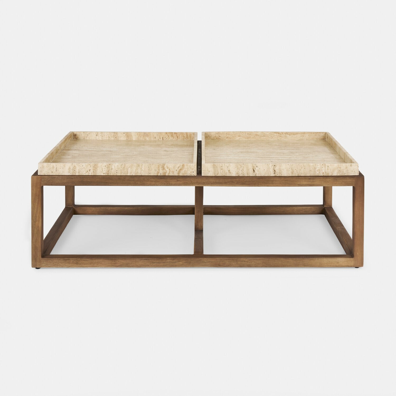Table basse Edwyn Table basse en bois clair avec plateau en marbre beige, design moderne pour salon