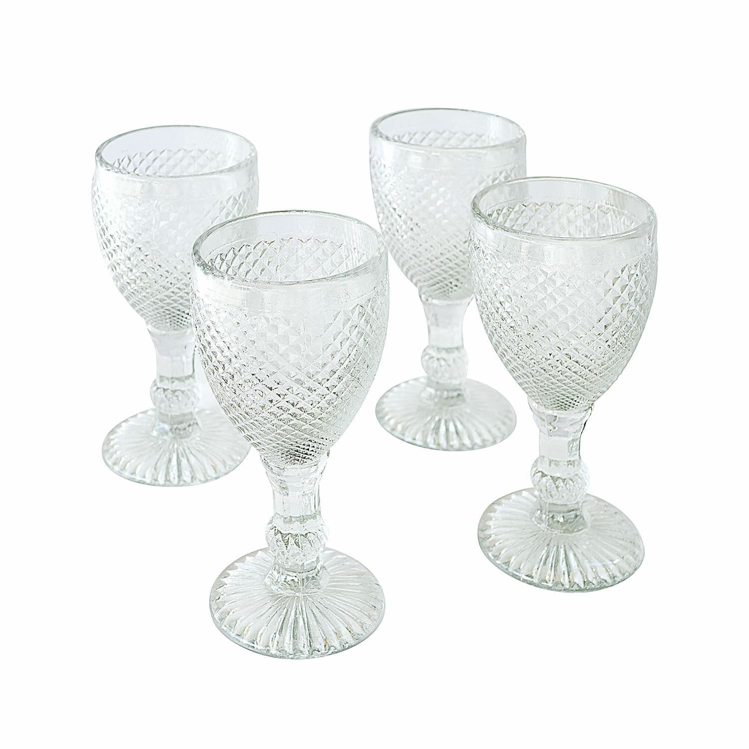 Lot de 4 verres Santerre Ensemble de quatre verres transparents en verre avec motif en relief pour boissons.