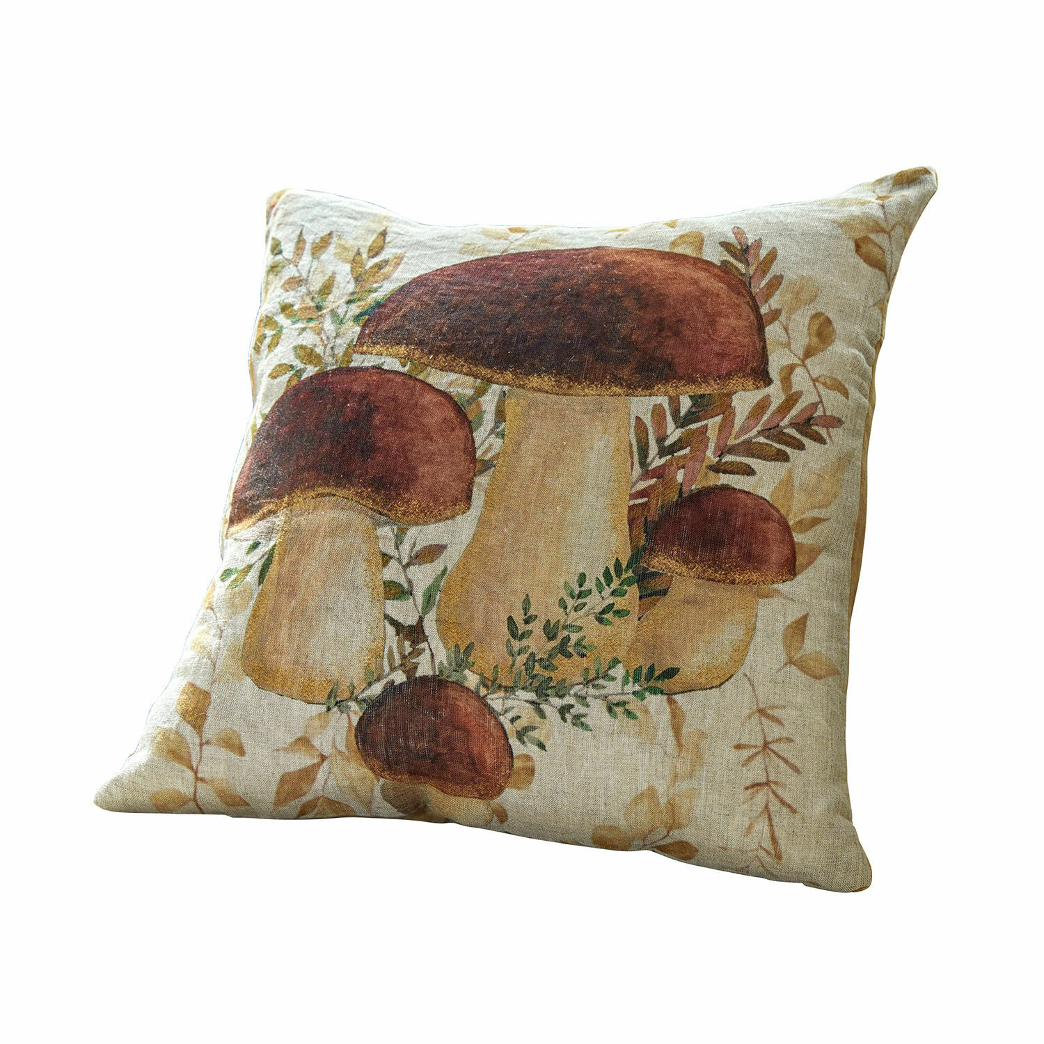 Housse de coussin Harvelle Coussin décoratif en lin avec motif de champignons marron et beige pour décoration intérieure