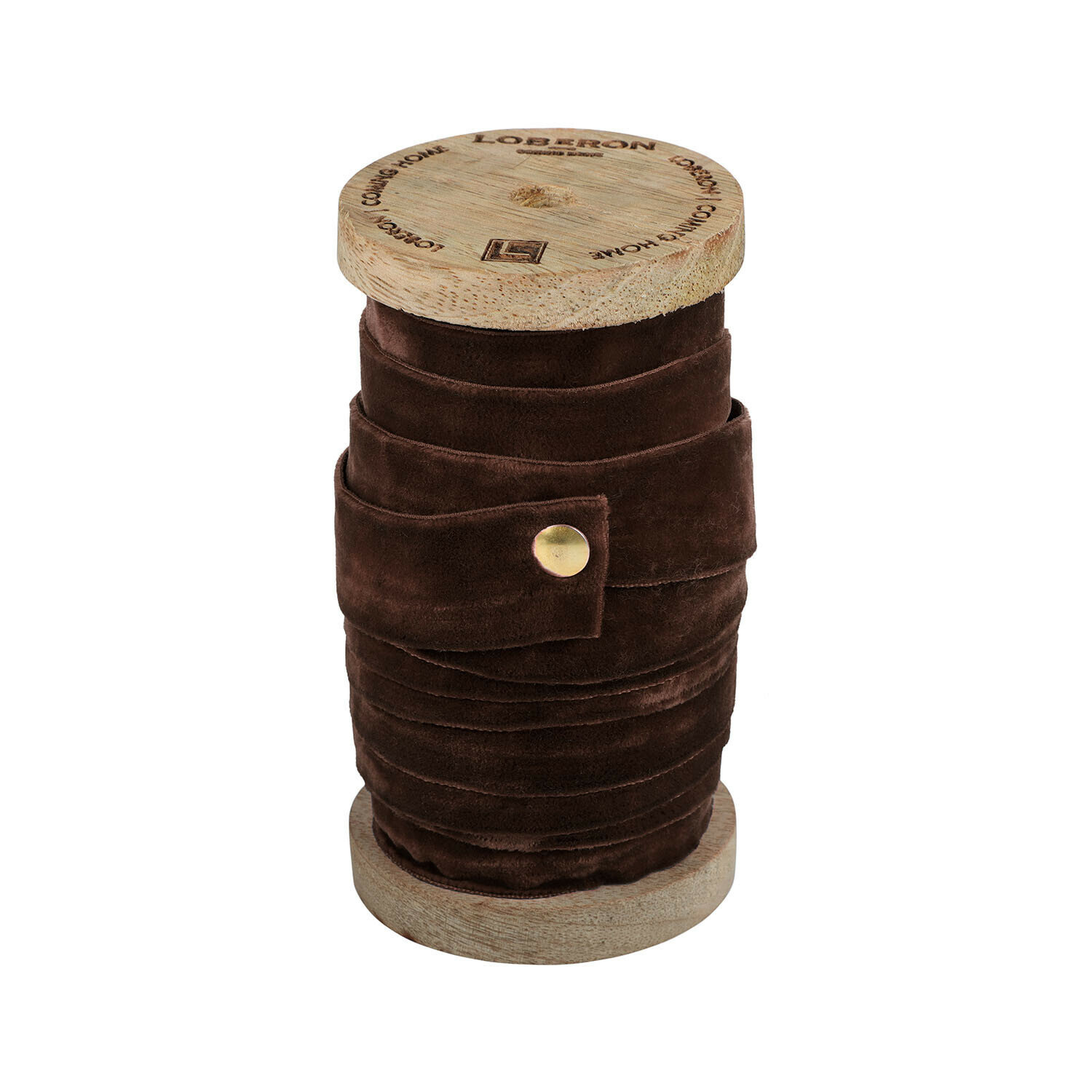 Ruban en velours brun Andaris en bobine en bois, ruban décoratif pour artisanat et décoration intérieure