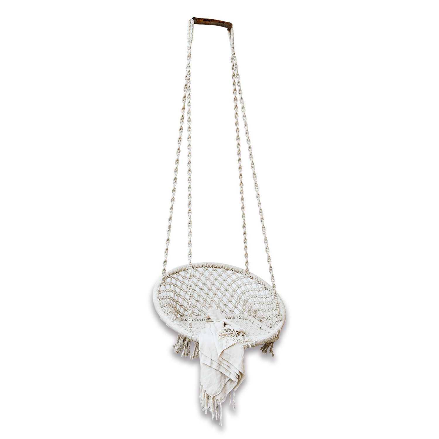 Fauteuil suspendu Tarik Chaise suspendue en corde de coton tressée beige avec couverture décorative pour détente extérieure