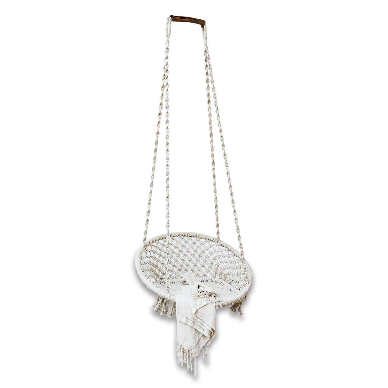 Fauteuil suspendu Tarik Chaise suspendue en corde de coton tressée beige avec couverture décorative pour détente extérieure