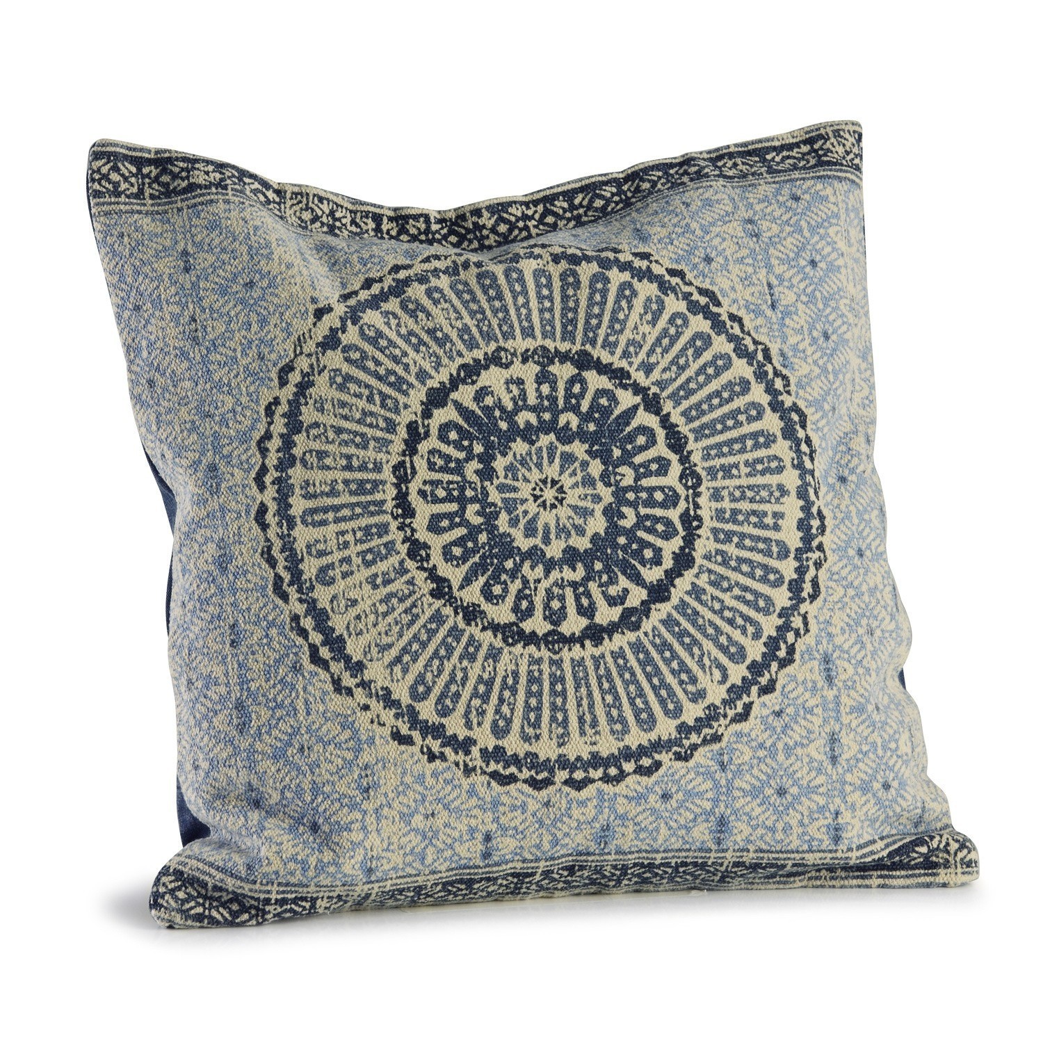 Coussin Kelcie Housse de coussin en coton bleu avec motif géométrique décoratif pour salon
