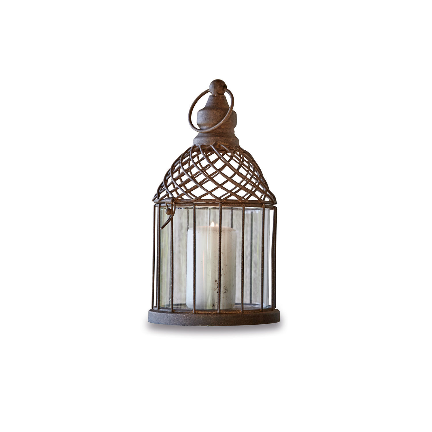 Lanterne Tiflet Lanterne en métal brun avec bougie blanche dans un boîtier en verre, décoration intérieure vintage