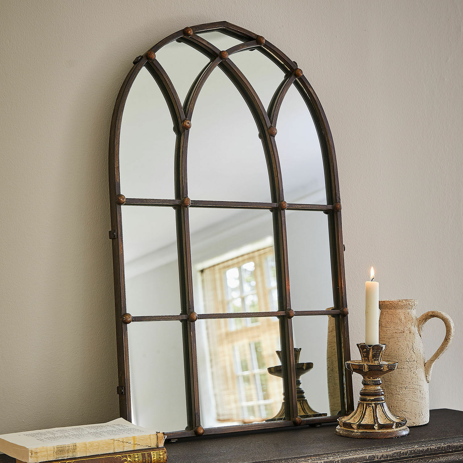 Miroir Aprique Miroir décoratif avec cadre en métal rouillé, style vintage, idéal pour salon ou entrée
