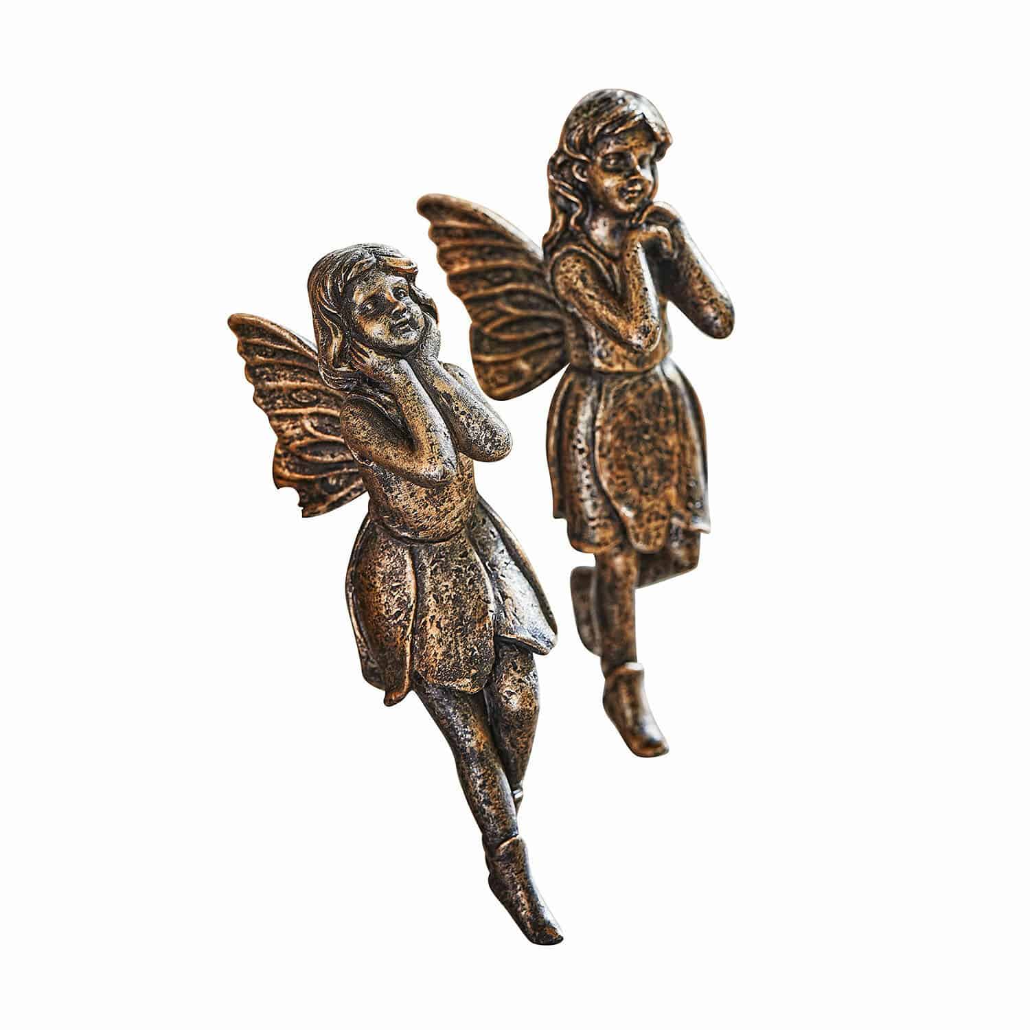 Lot de 2 figurines Lilly Figurines décoratives de fées en métal brun pour décoration intérieure et extérieure
