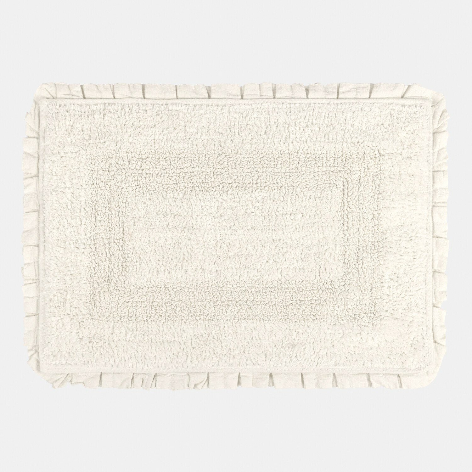 blanc Tapis de bain blanc Jasmin en coton doux avec volant décoratif, antidérapant et absorbant