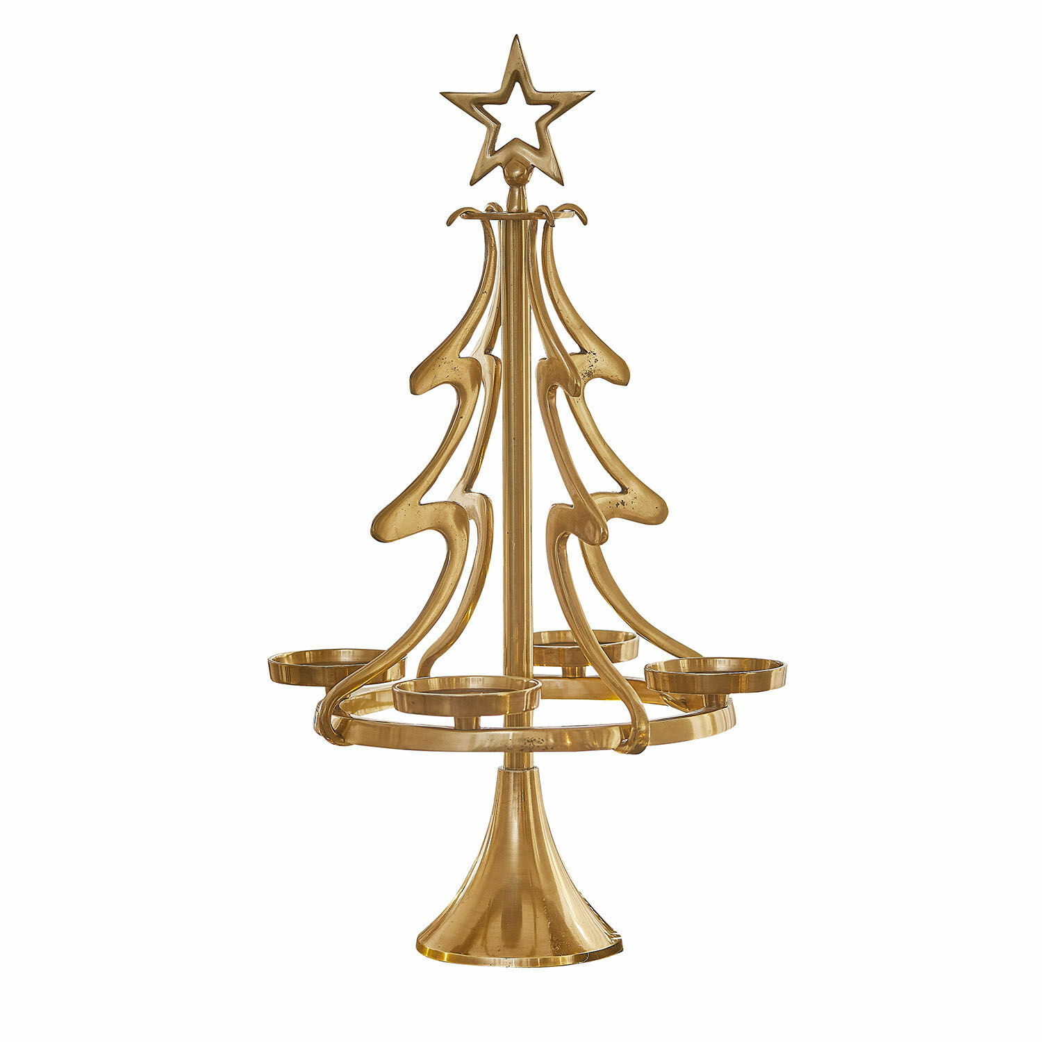 or Support de couronne de l'Avent doré en métal en forme de sapin avec quatre emplacements pour bougies
