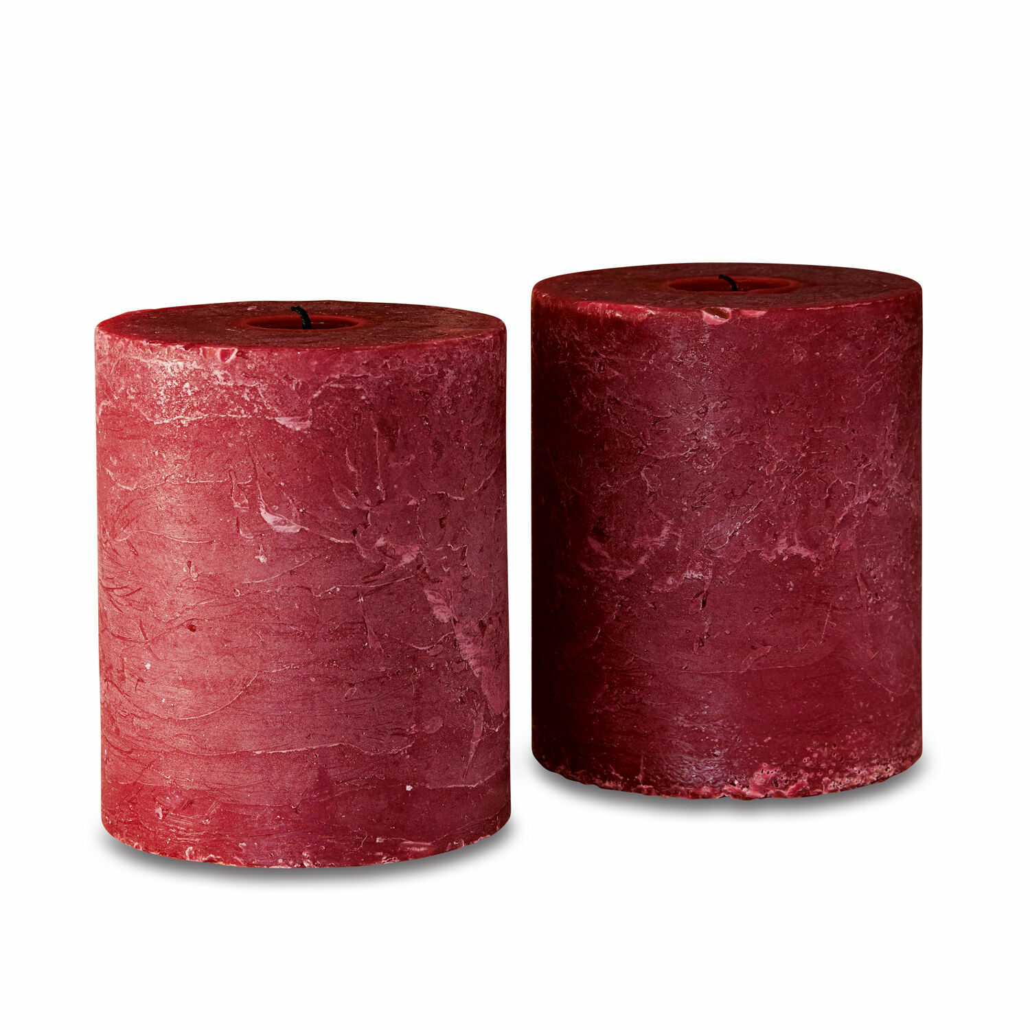 rouge Lot de deux bougies rouges en cire avec texture rustique pour décoration intérieure