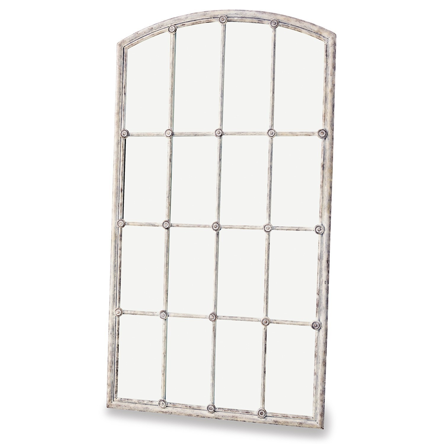 Miroir Tobiah Cadre décoratif en métal blanc vieilli avec compartiments rectangulaires pour miroir mural