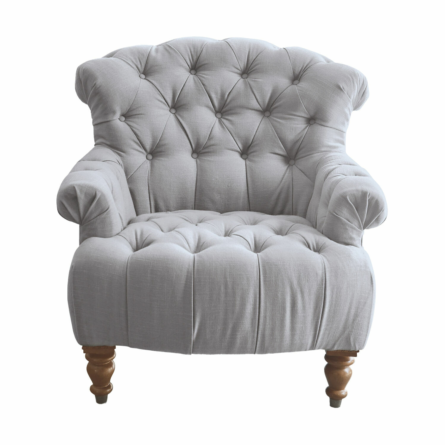 bleu-gris Fauteuil Springfield gris en tissu avec dossier capitonné et pieds en bois pour salon