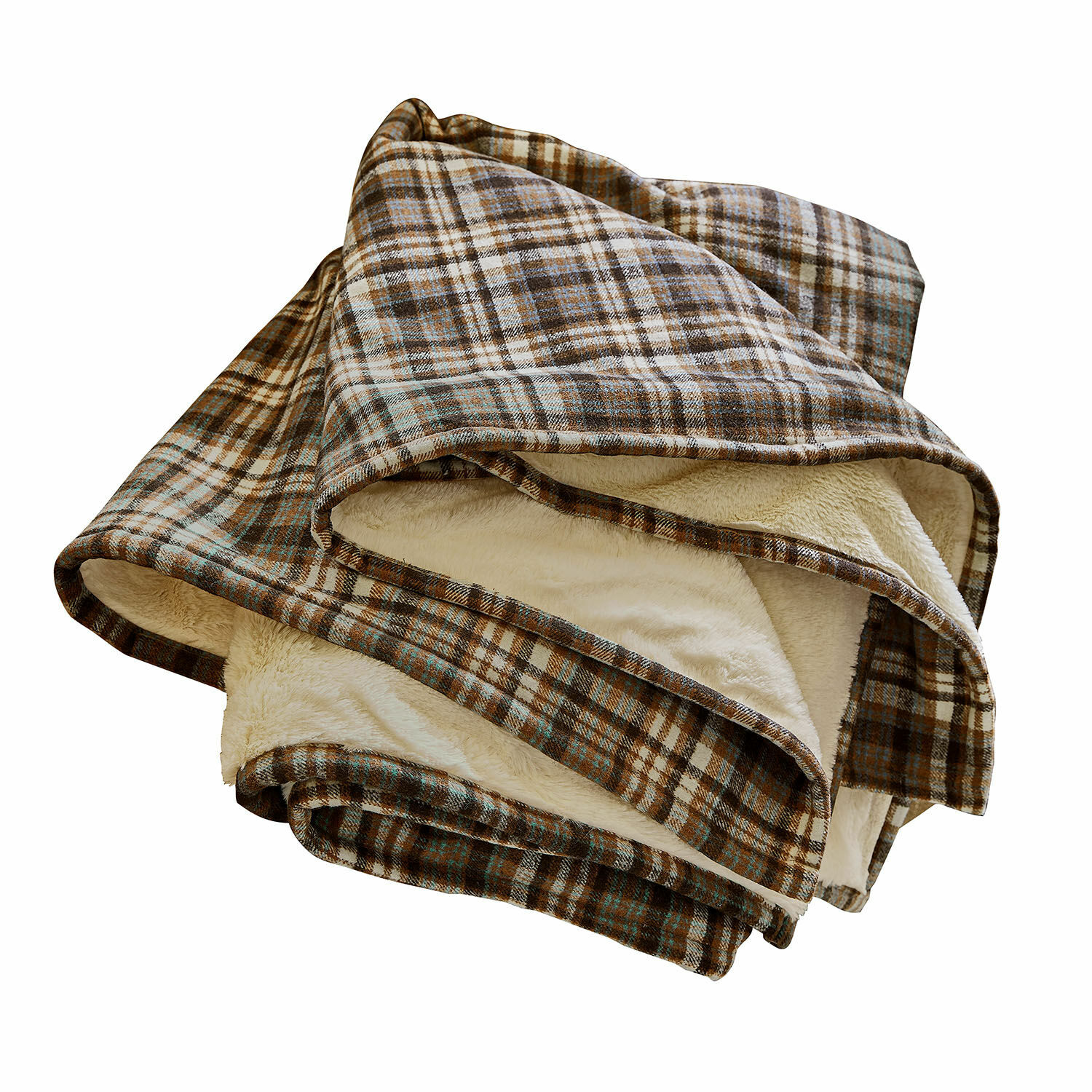 Plaid Celestria Plaid doux à carreaux marron avec intérieur en peluche crème, parfait pour les journées fraîches