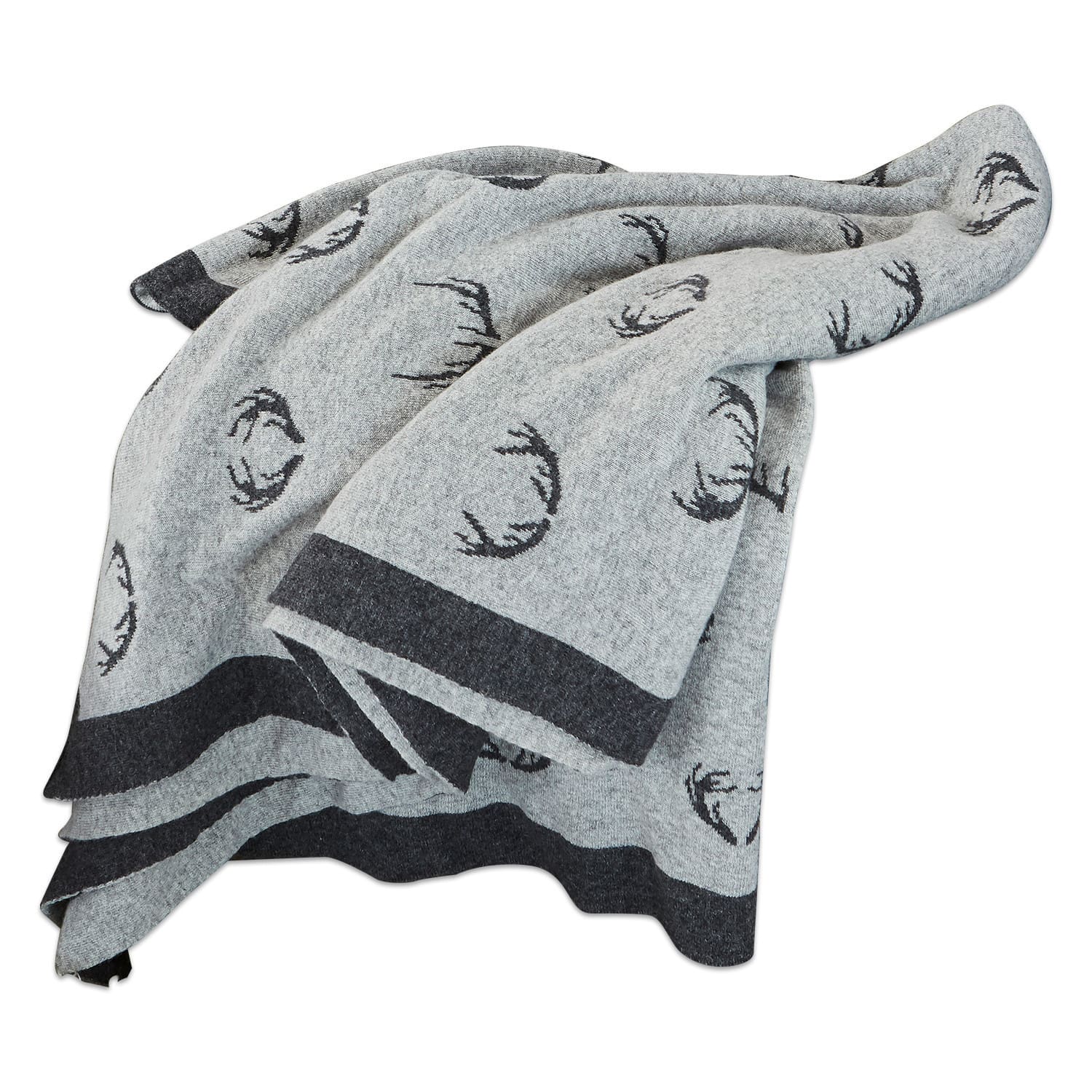 Plaid réversible Lodge Plaid gris avec motif bois de cerf noir et bordure foncée, tissu doux pour décoration intérieure