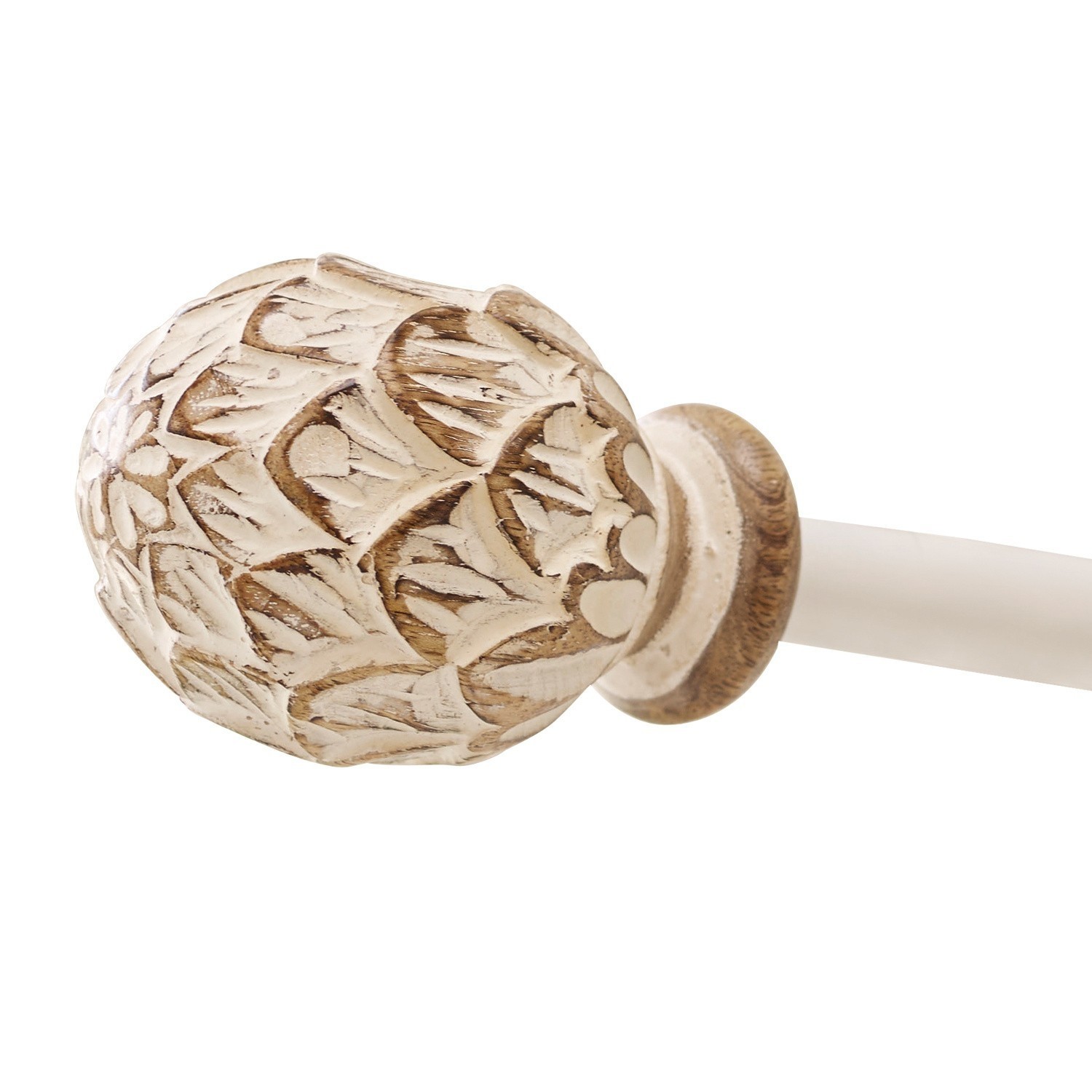 Tringle à rideaux Keene Bouton en bois sculpté crème avec finition naturelle pour décoration intérieure élégante