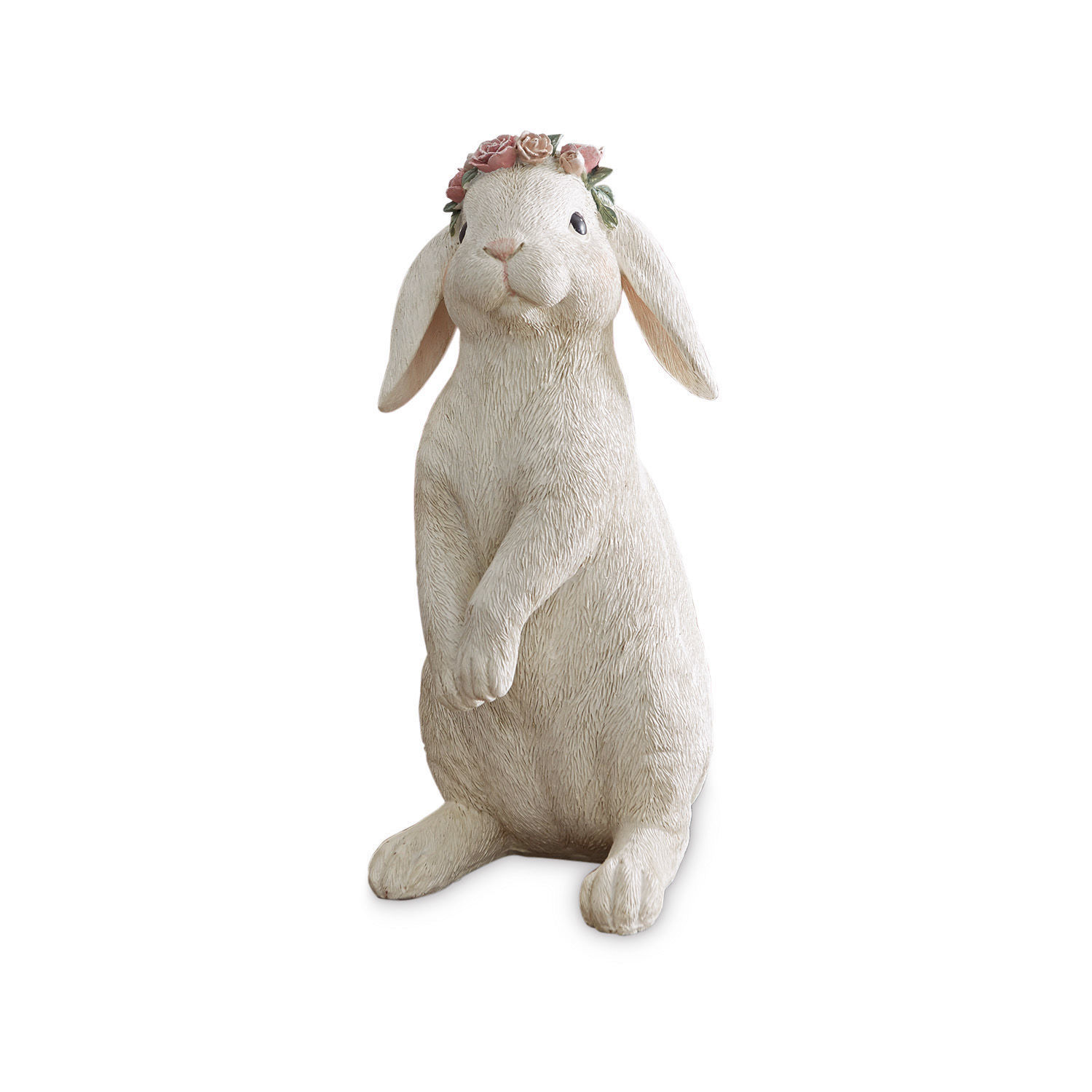 Lapin Sweety Figurine de lapin blanche en céramique avec couronne de fleurs roses, décoration printanière