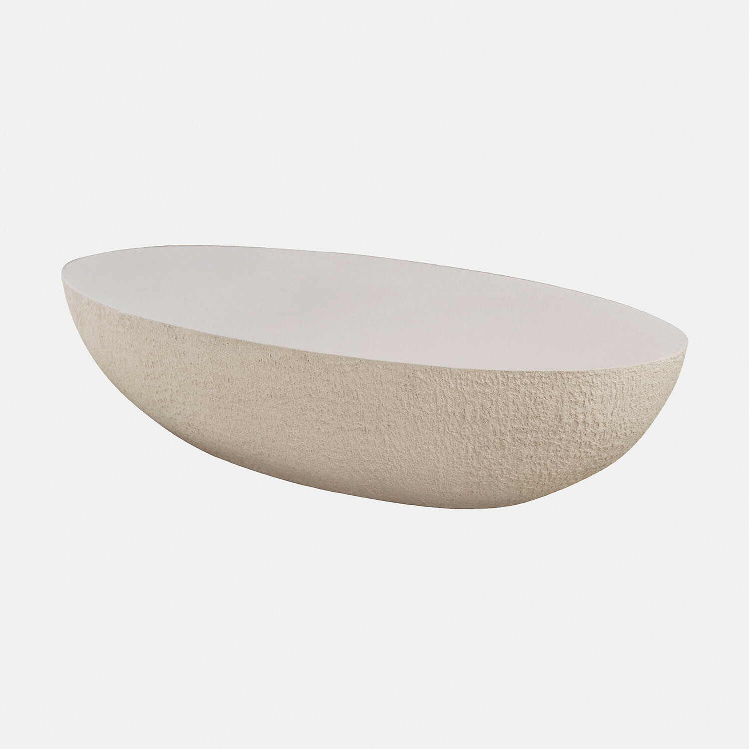 Table basse Maraveda Bol ovale en pierre claire avec texture rugueuse, élément décoratif pour intérieur moderne