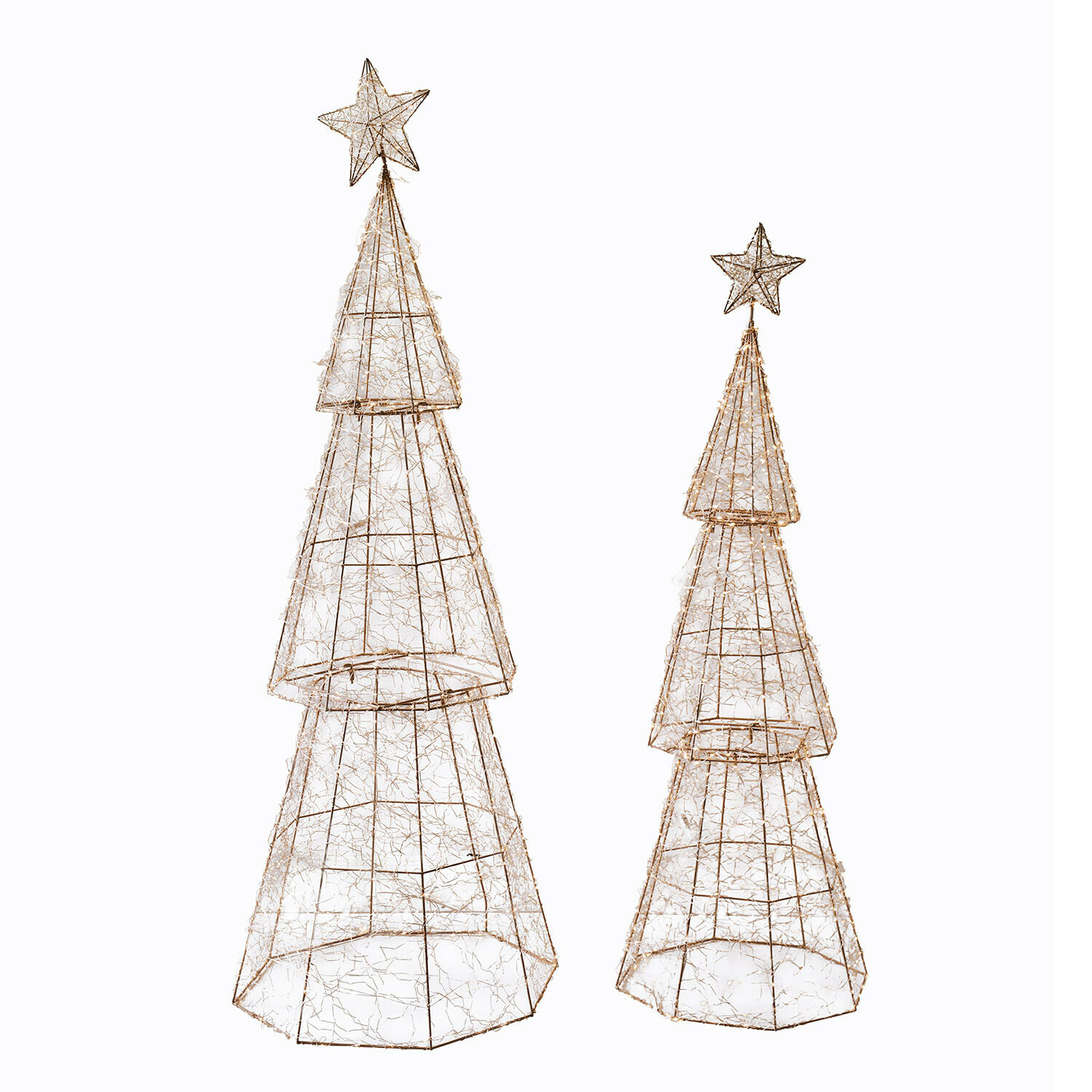 Lot de 2 sapins LED Chantorin Décorations sapins en fil métallique doré avec étoiles, éclairage LED pour décoration de Noël