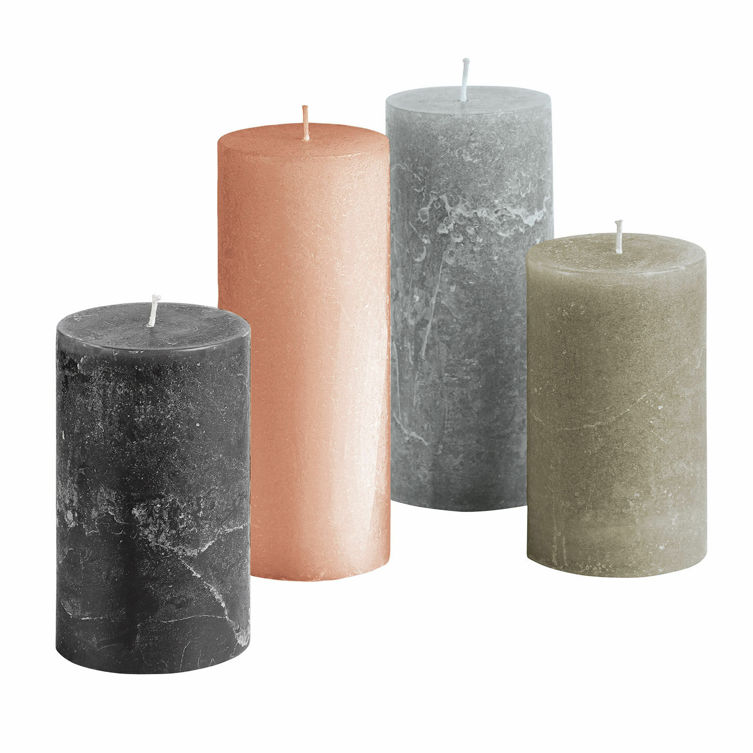 vert/gris Lot de 4 bougies Berekua en vert, gris, noir et beige pour décoration intérieure élégante