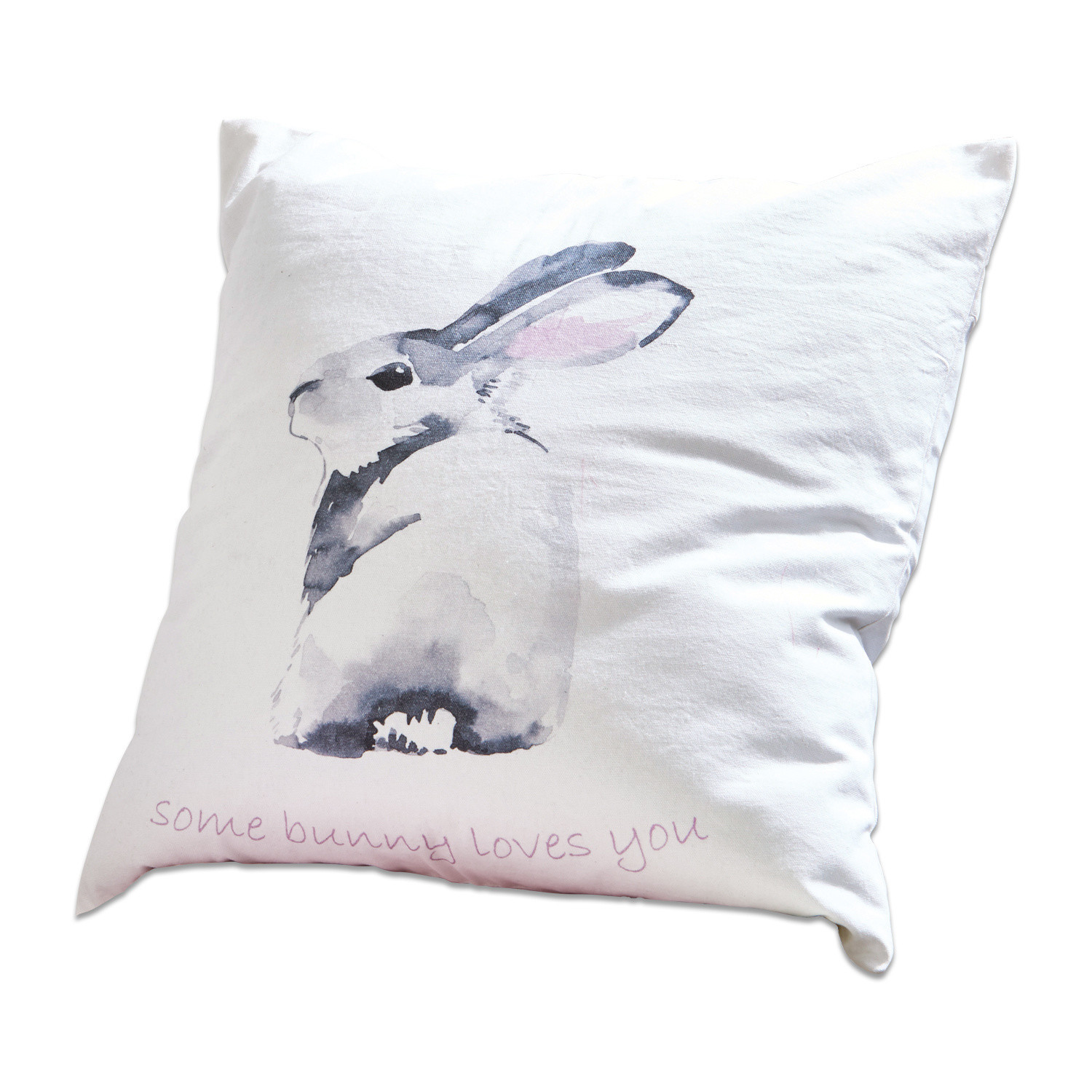 Coussin Greyson Coussin blanc en coton avec imprimé lapin gris et texte some bunny loves you