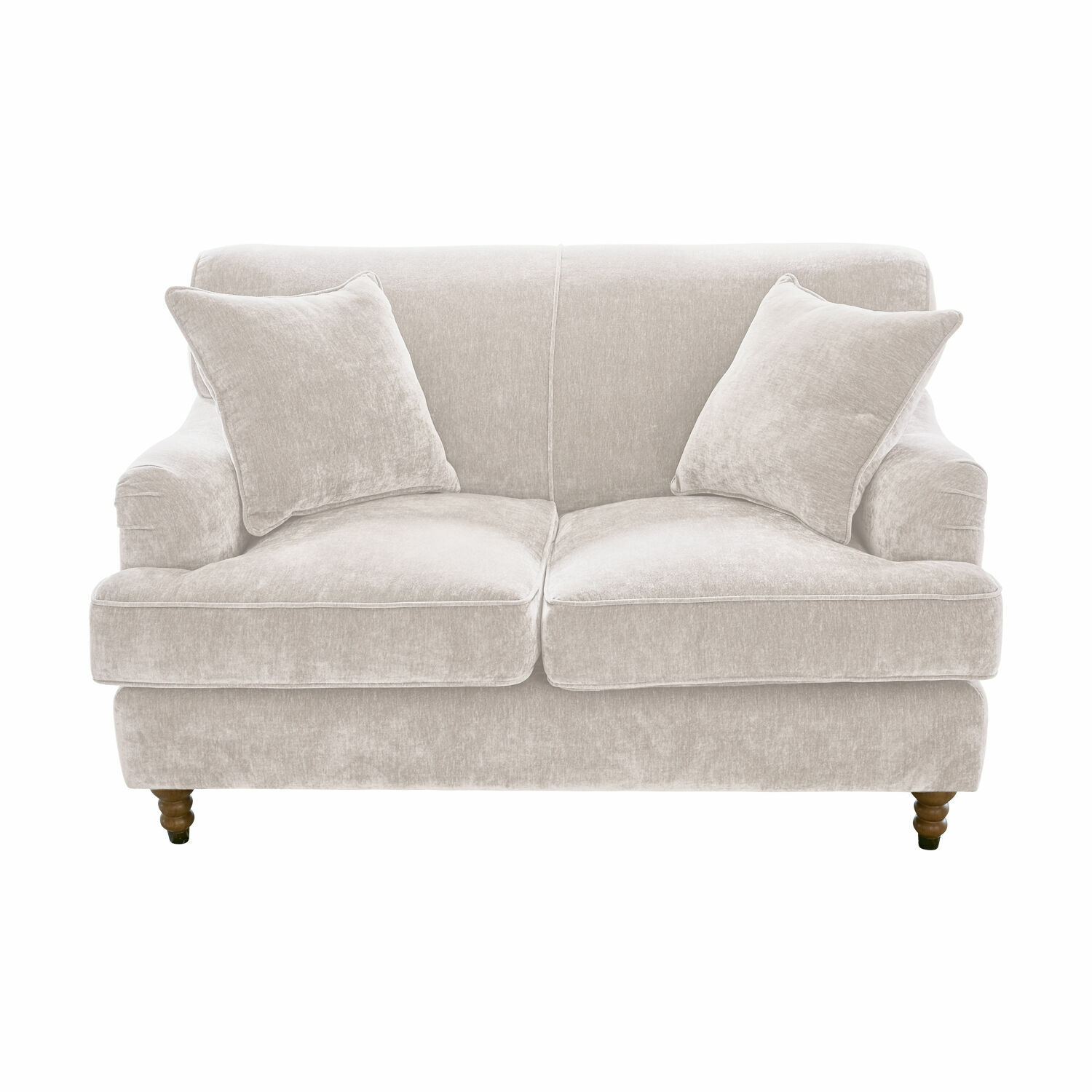 crème Canapé Isa crème en tissu doux avec deux coussins et pieds en bois pour un salon confortable
