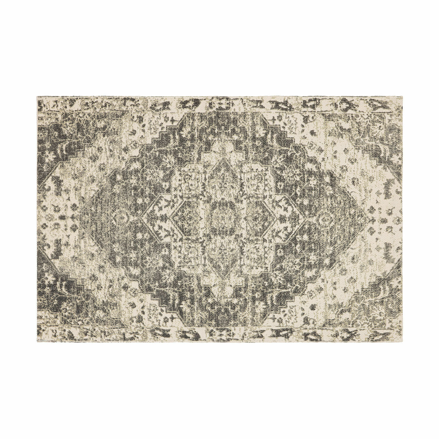 Tapis de bain Davis Tapis à motif oriental beige et gris en matériau synthétique, décoration de sol élégante