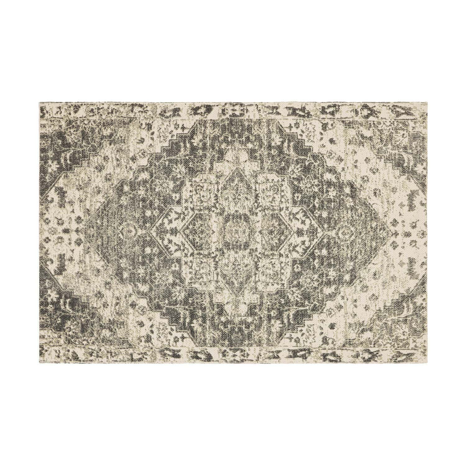 Tapis de bain Davis Tapis à motif oriental beige et gris en matériau synthétique, décoration de sol élégante