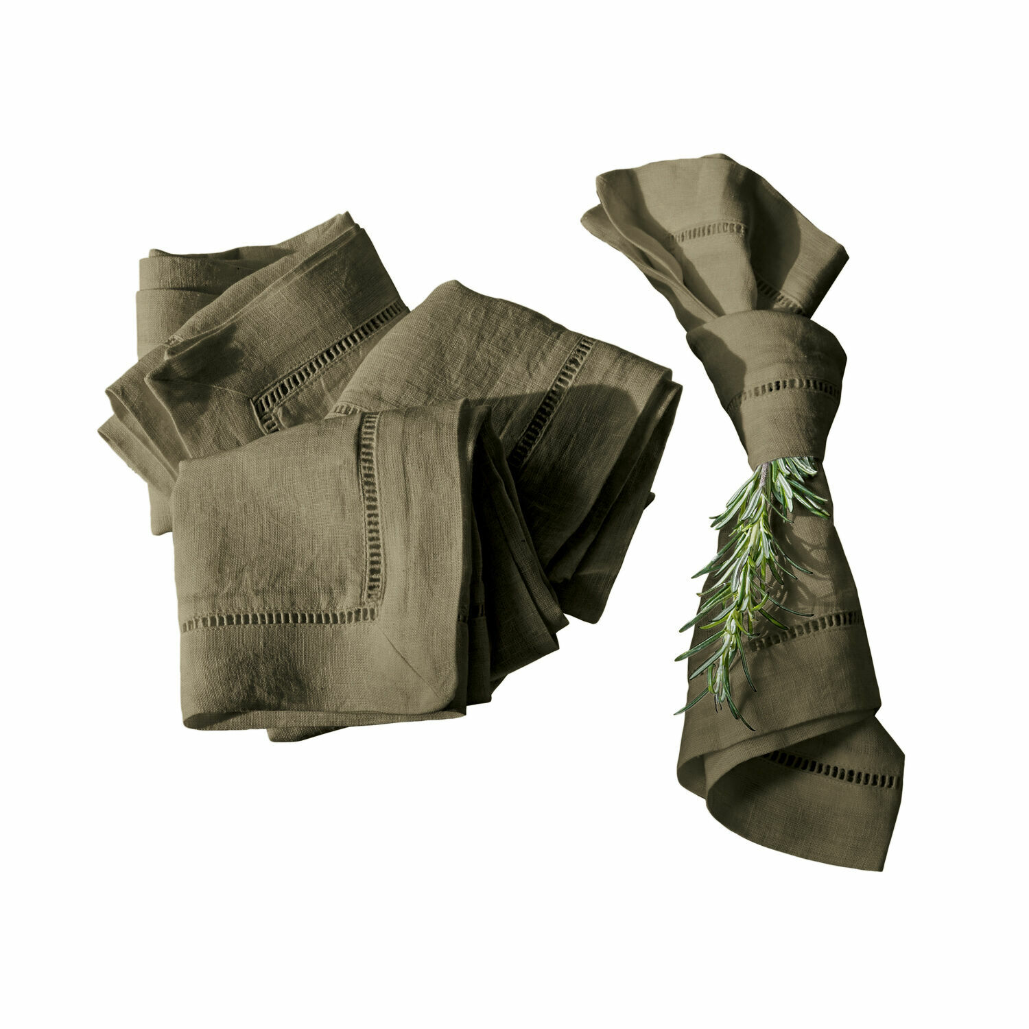 vert olive Lot de 4 serviettes en lin vert olive Covent Garden pour décoration de table élégante