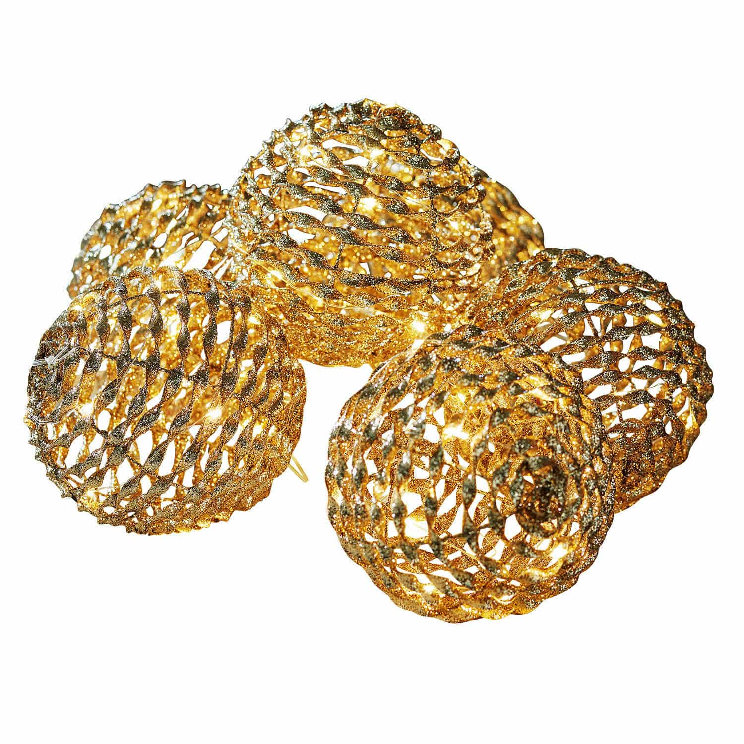 Lot de 6 boules lumineuses à LED Serivane Ensemble de cinq décorations lumineuses en métal doré avec paillettes, parfait pour l'éclairage festif
