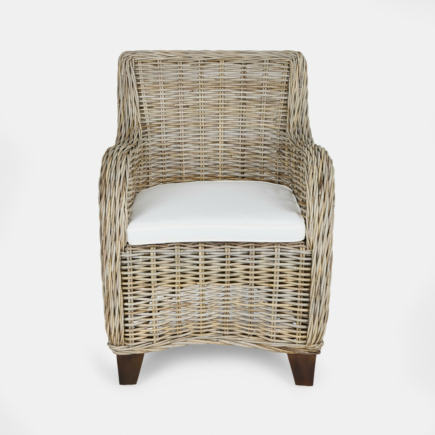 Chaise Penrosse Fauteuil en osier naturel avec coussin blanc, parfait pour salon ou terrasse confortable