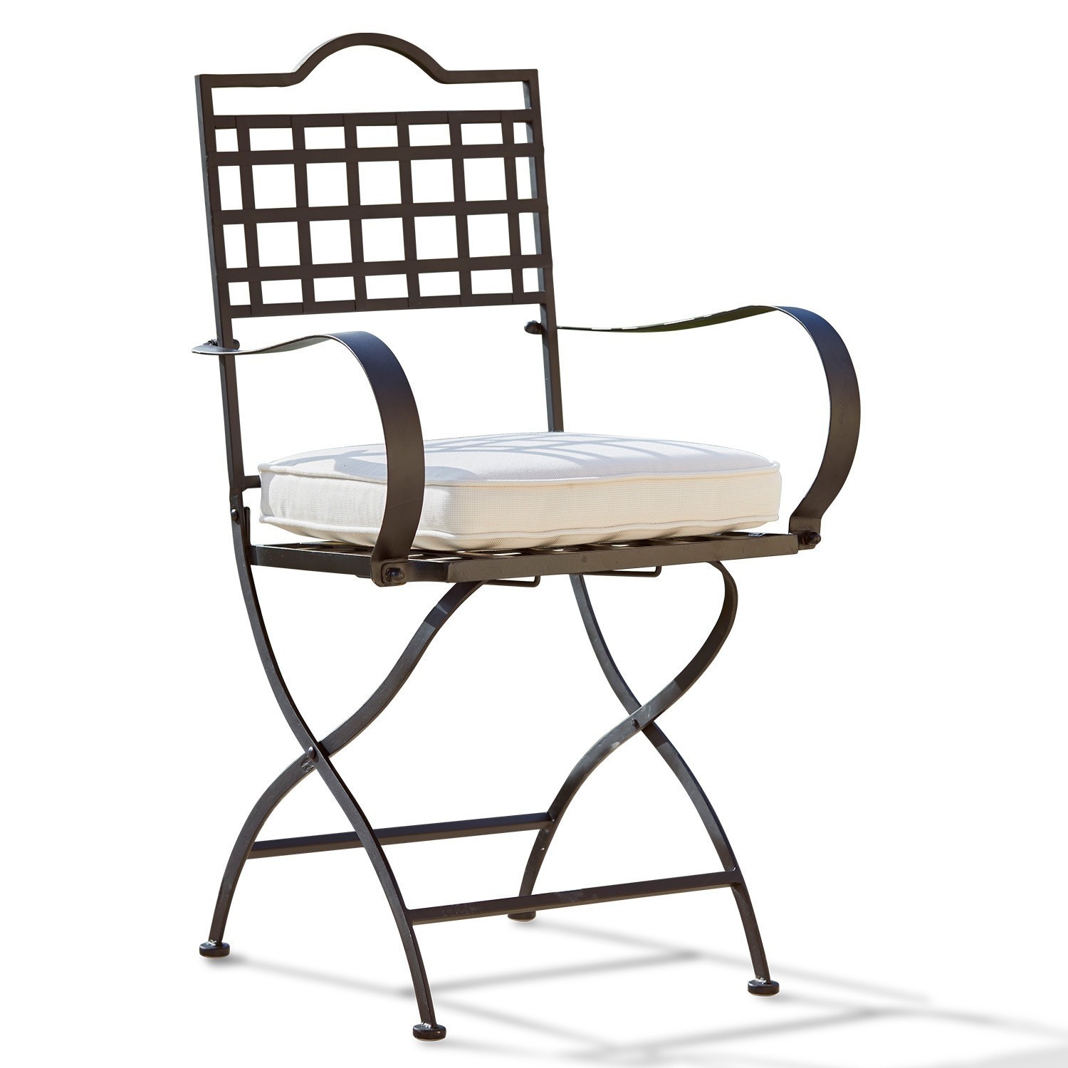 Chaise Tharot Chaise de jardin en métal brun avec coussin blanc, parfaite pour mobilier extérieur