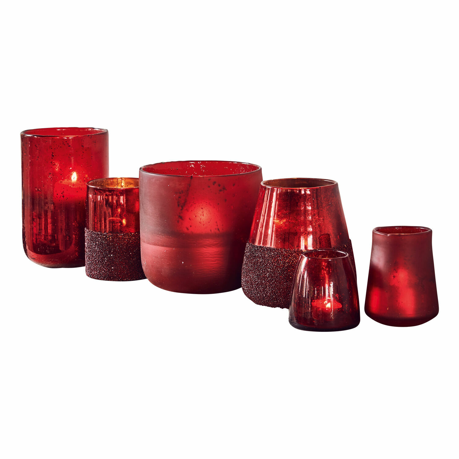 rouge Ensemble de 6 photophores rouges en verre Paro pour décoration intérieure et ambiance chaleureuse