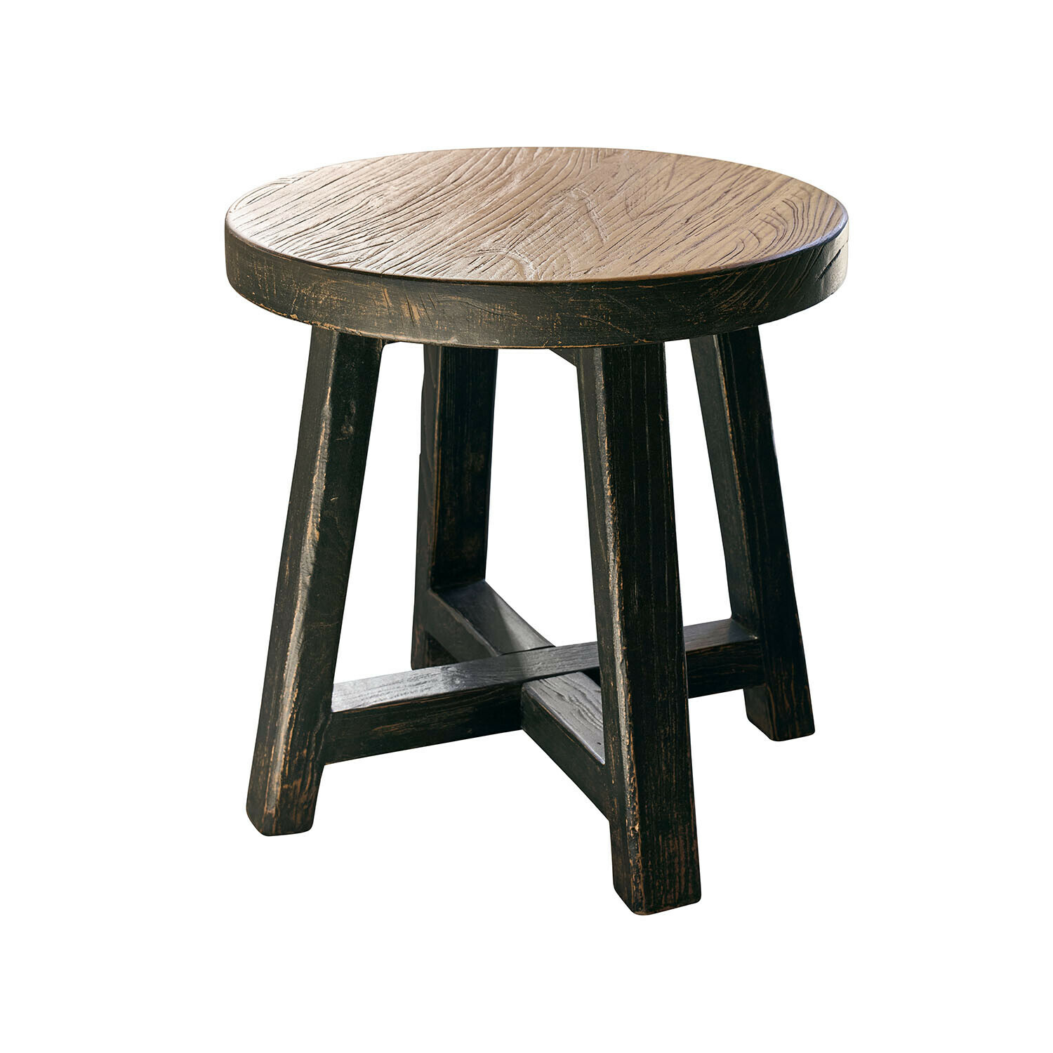 noir/marron Table d'appoint ronde Gorivel en bois noir et brun, meuble rustique pour salon