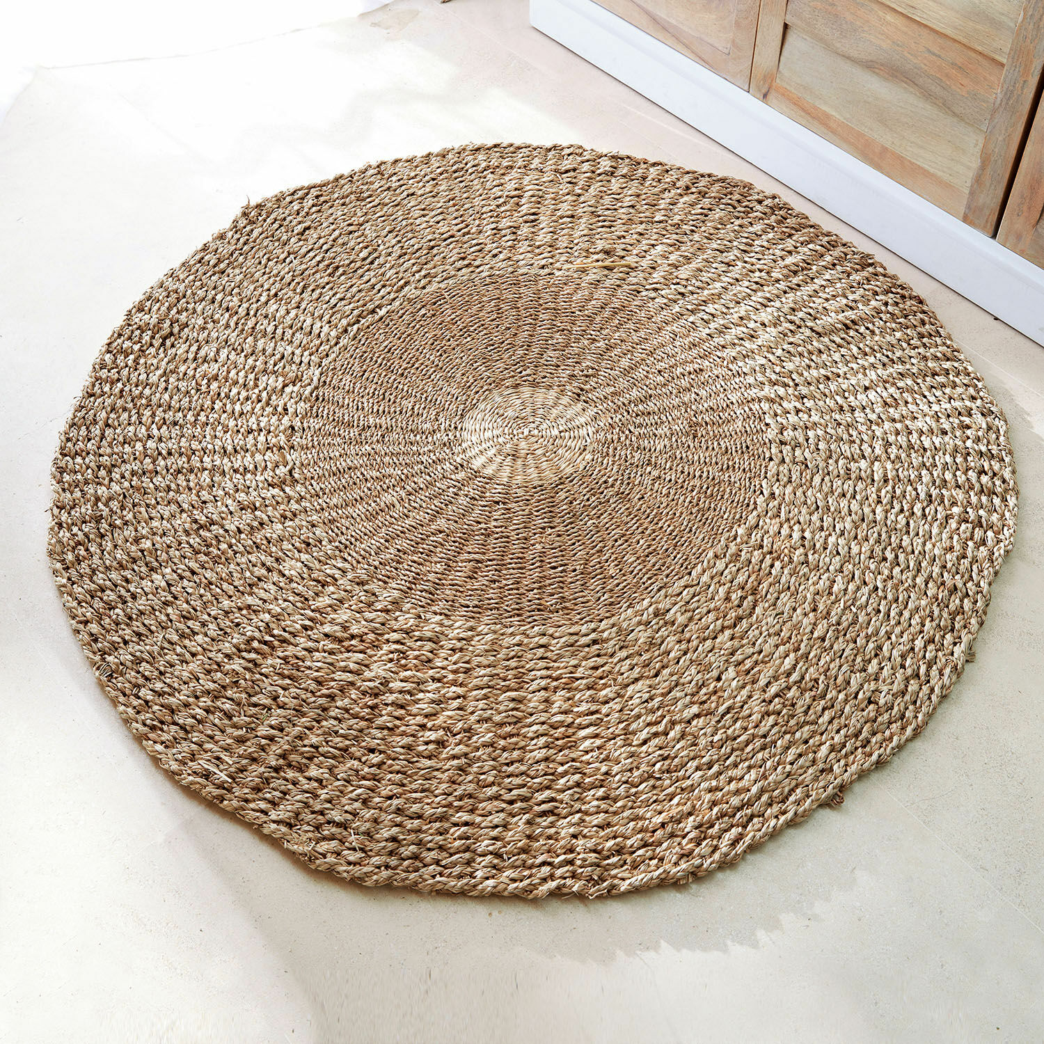 Tapis Hénaménil Tapis rond en herbe de mer tressée naturelle beige pour décoration intérieure écologique