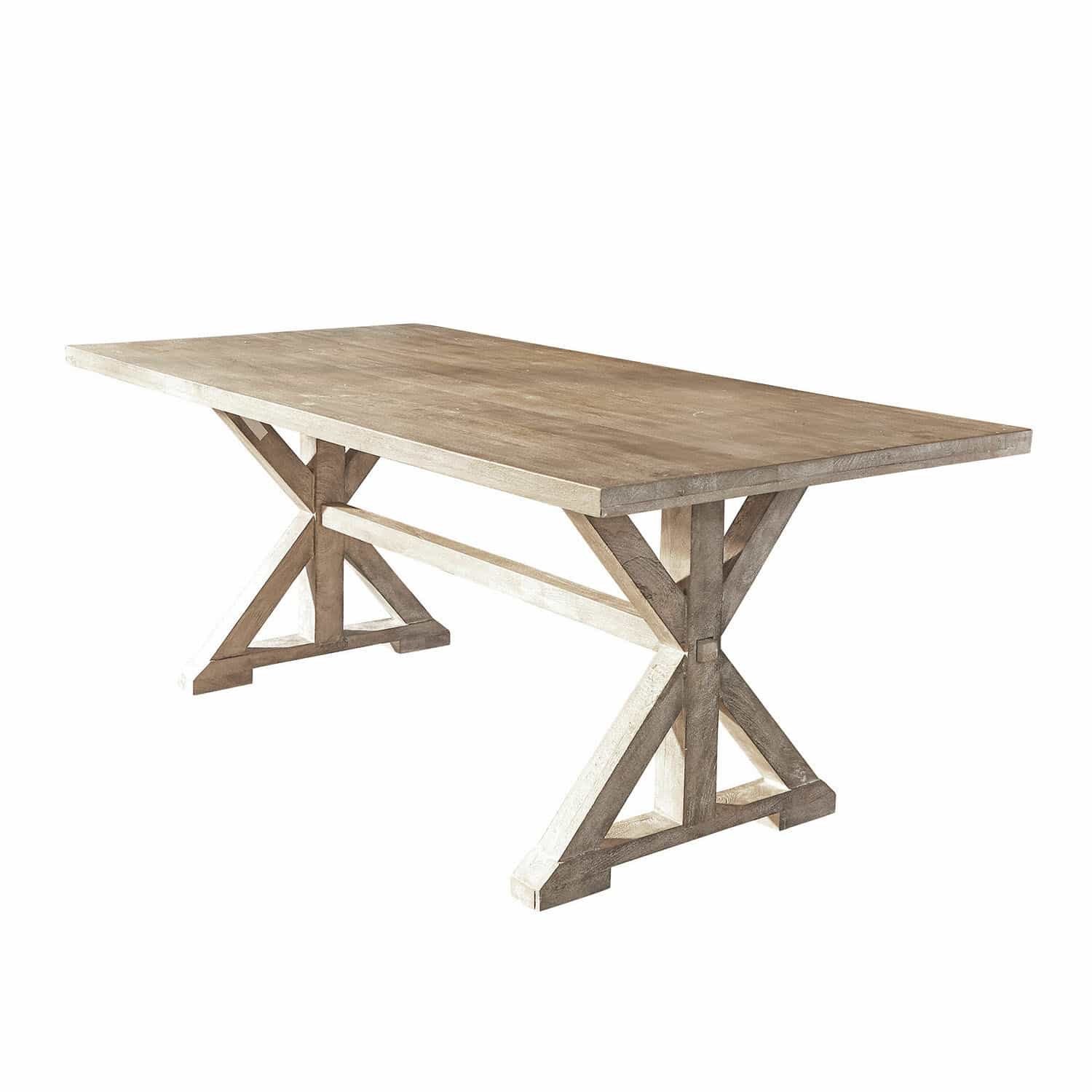 Table Dolignon Table en bois couleur naturelle avec base solide en forme de X, meuble de salle à manger rustique