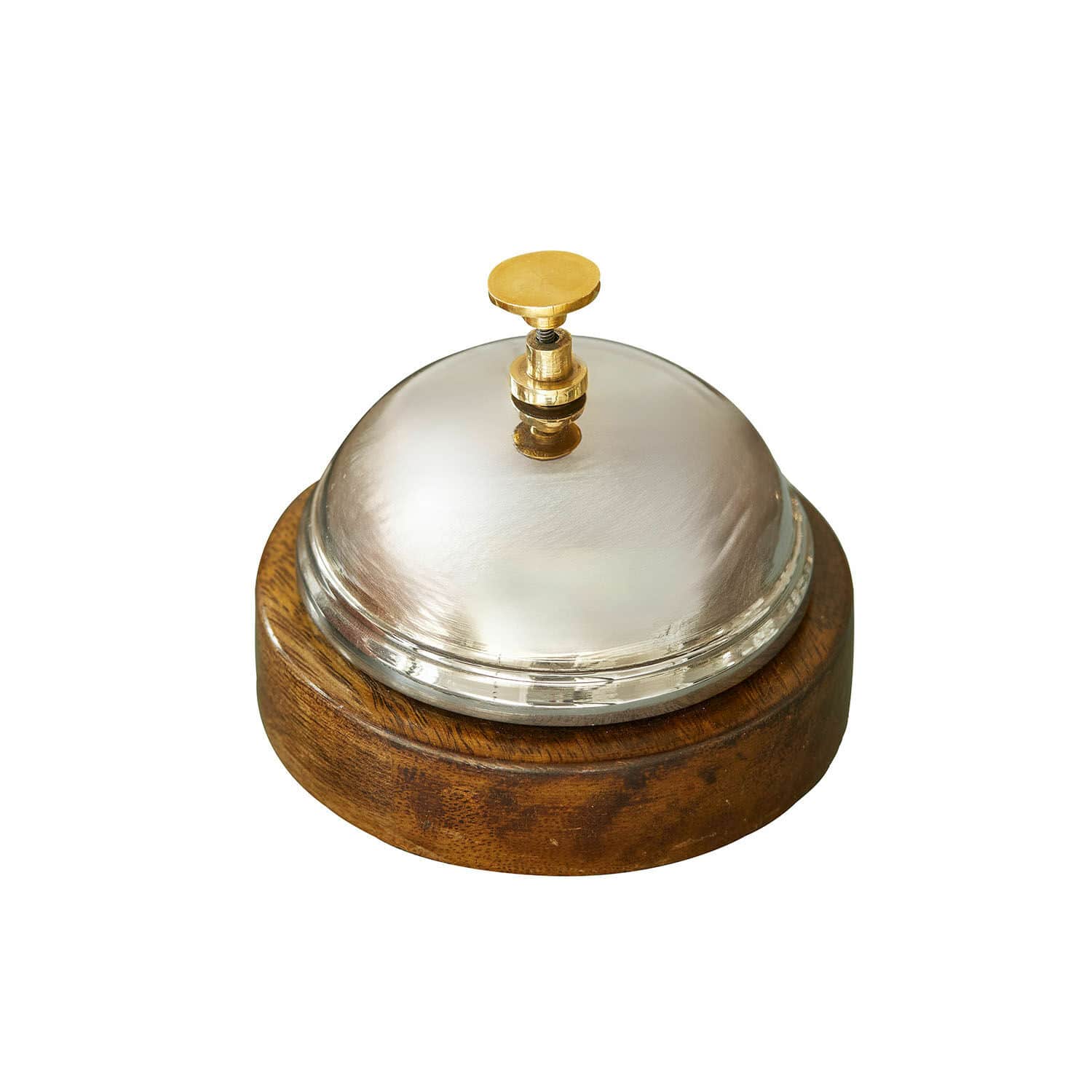 Sonnette Tiddly Cloche de réception en métal avec base en bois, style classique pour bureau ou accueil