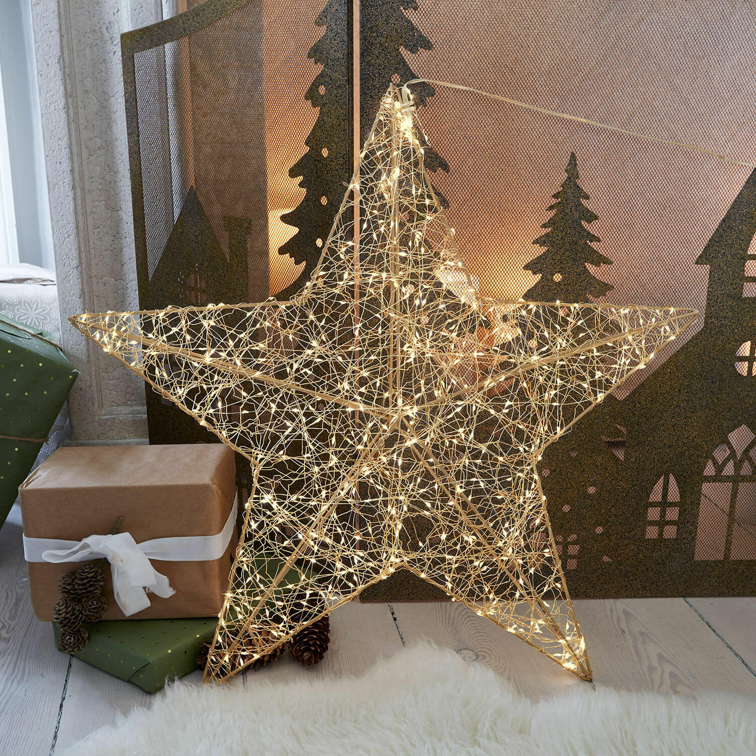 Étoile à LED Vivetelle Étoile décorative en fil métallique avec lumières LED chaudes pour décoration intérieure de Noël