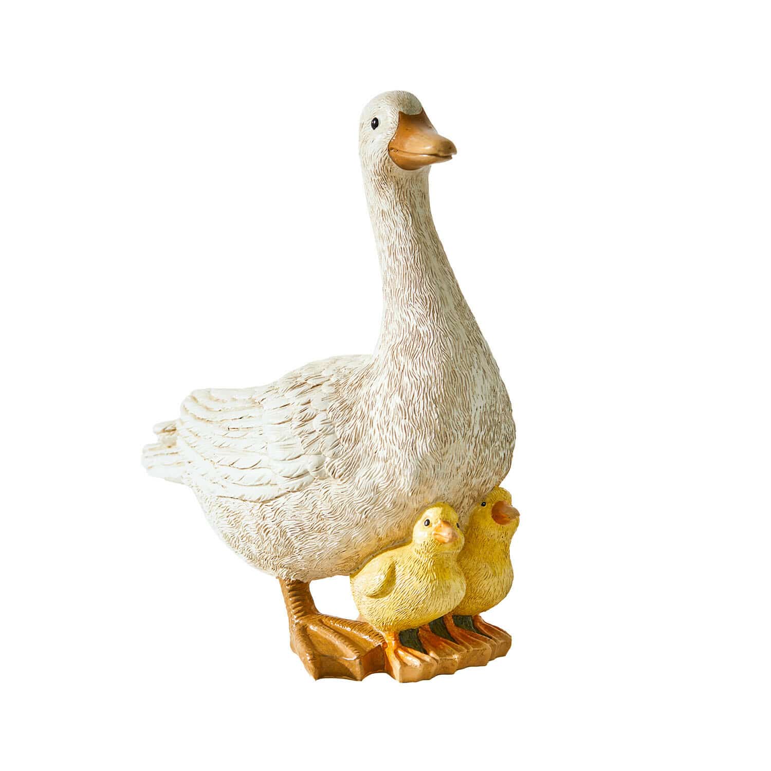 Oie décorative Sunnyo Figurine de canard avec deux canetons jaunes en résine, décoration de jardin réaliste