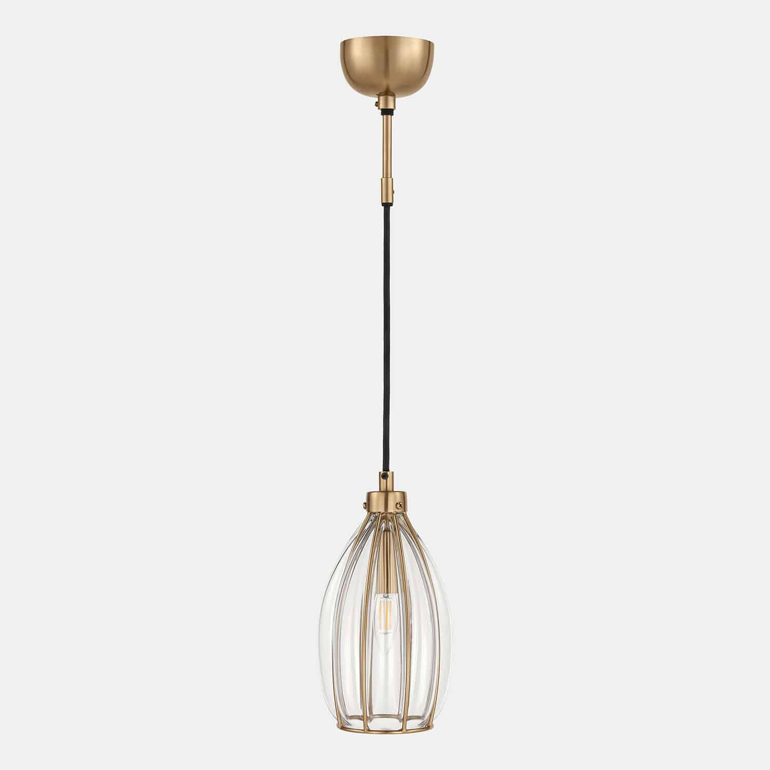 Suspension Velunas Suspension dorée en métal avec cage et verre transparent, éclairage moderne pour plafond