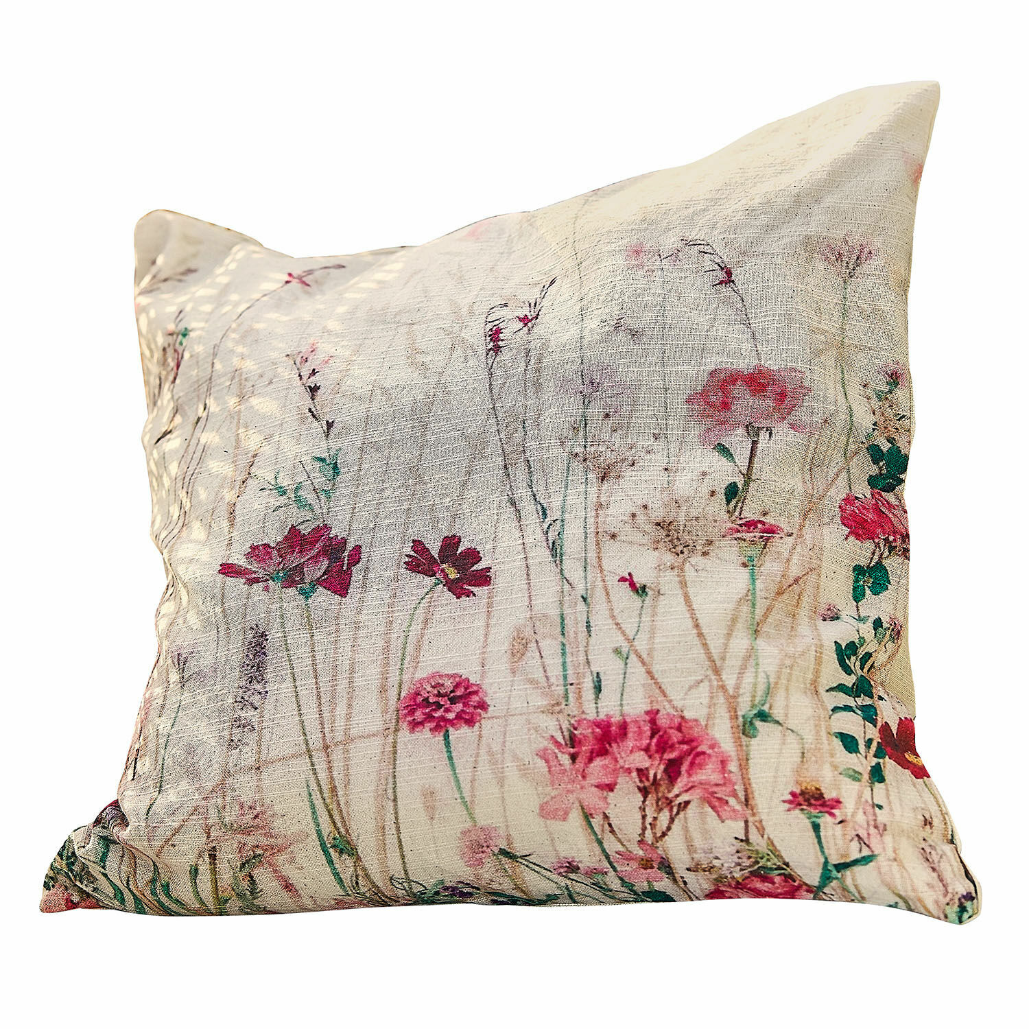 Housse de coussin Briovene Coussin décoratif en coton beige avec imprimé floral rose, parfait pour salon ou chambre