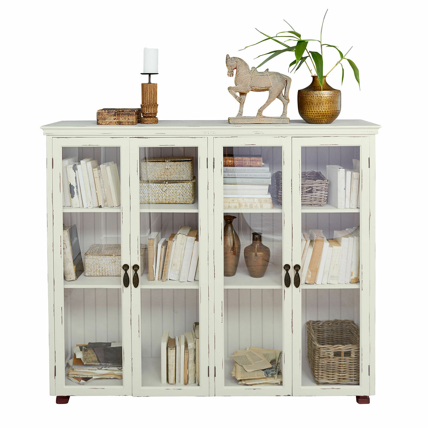 Vitrine Eastbridge Vitrine en bois blanc avec portes vitrées et décorations sur le dessus pour salon
