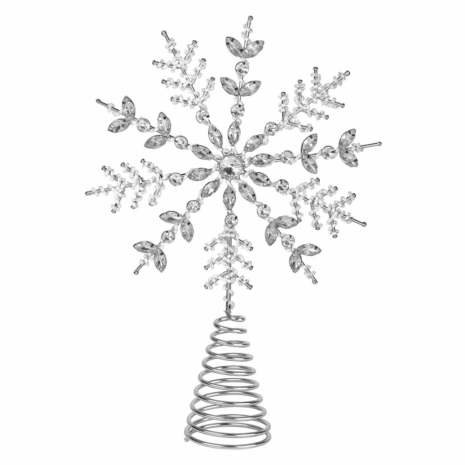 Décoration de sapin de Noël Coeuron Étoile de neige décorative argentée avec éléments en cristal sur base conique en métal